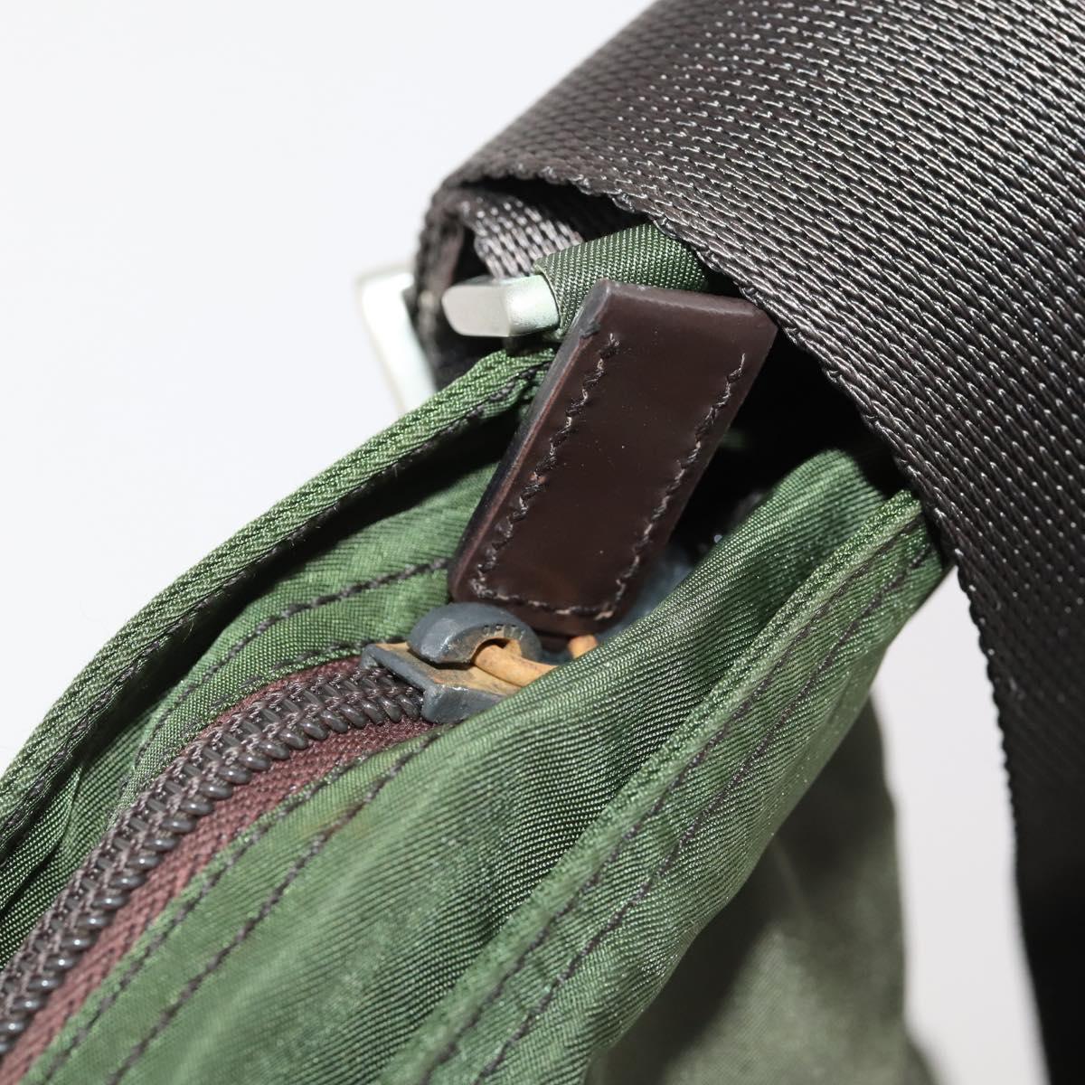 PRADA Shoulder Bag Nylon Green Silver Auth fm5146