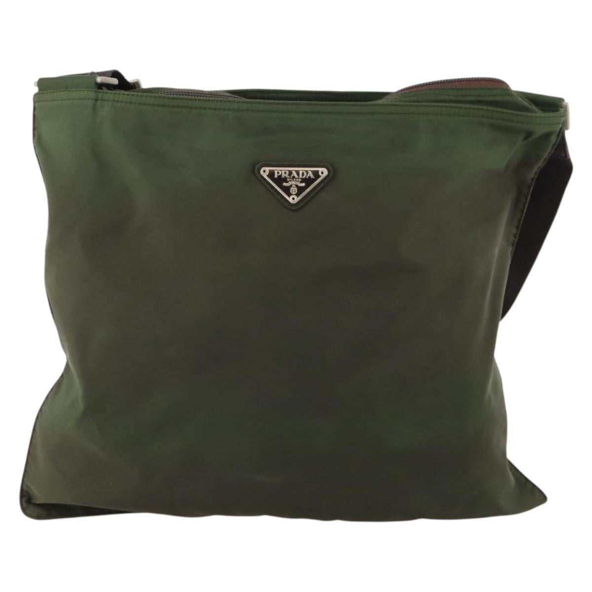 PRADA Shoulder Bag Nylon Green Silver Auth fm5146