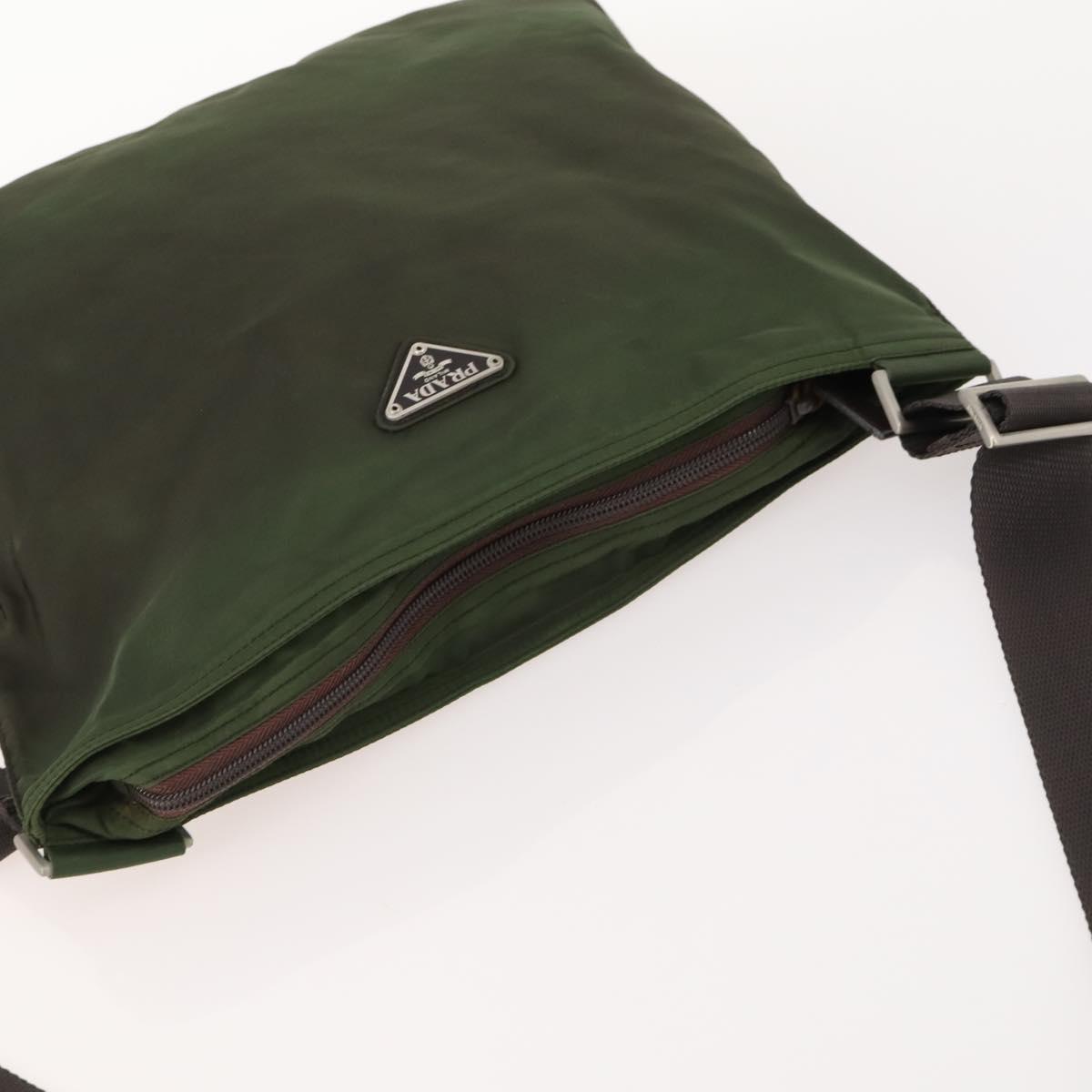 PRADA Shoulder Bag Nylon Green Silver Auth fm5146