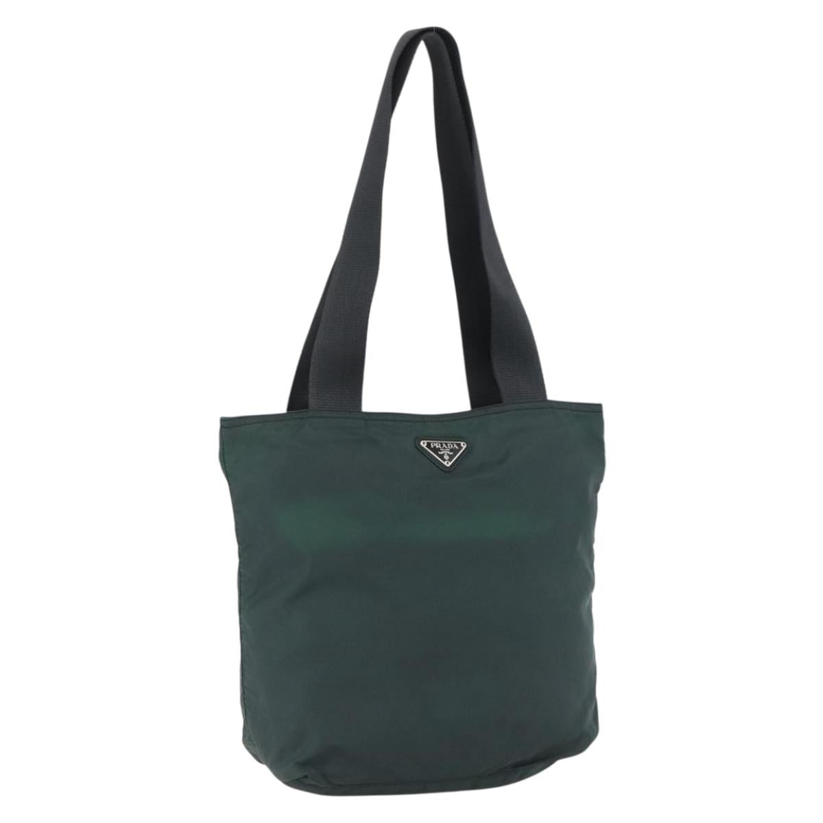 PRADA Tote Bag Nylon Green Silver Auth fm5147