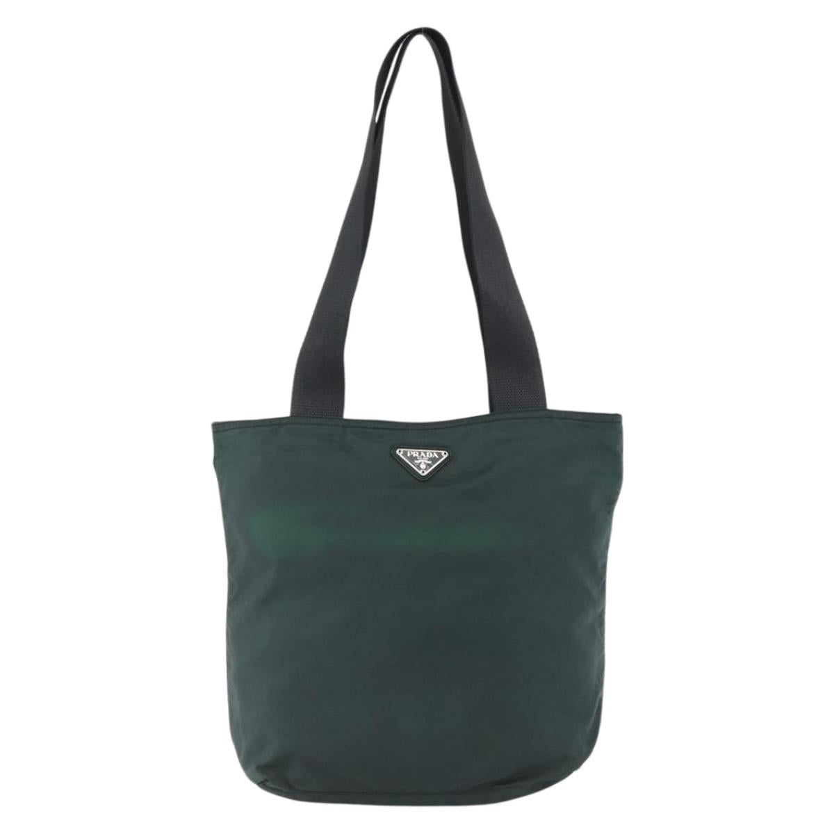 PRADA Tote Bag Nylon Green Silver Auth fm5147