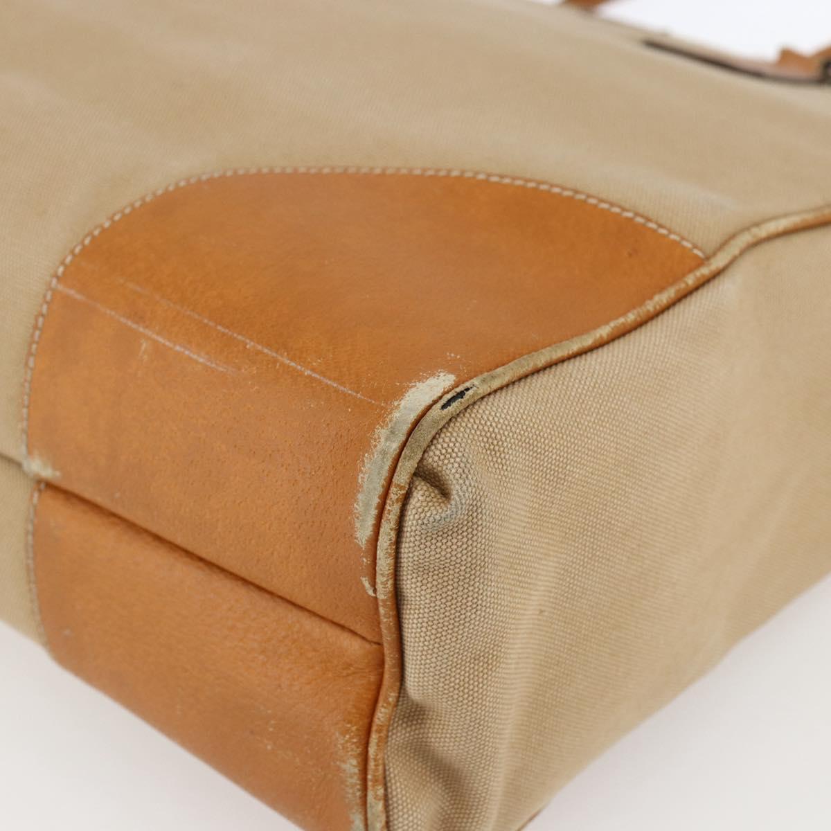 PRADA Hand Bag Canvas Leather Beige Silver Auth fm5148