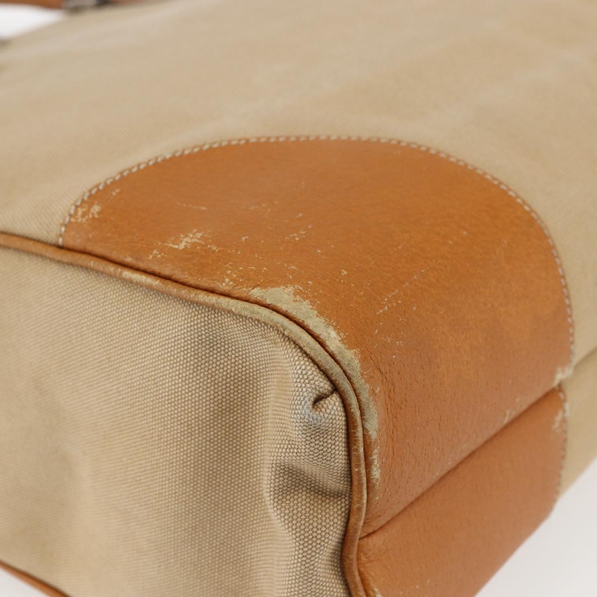 PRADA Hand Bag Canvas Leather Beige Silver Auth fm5148