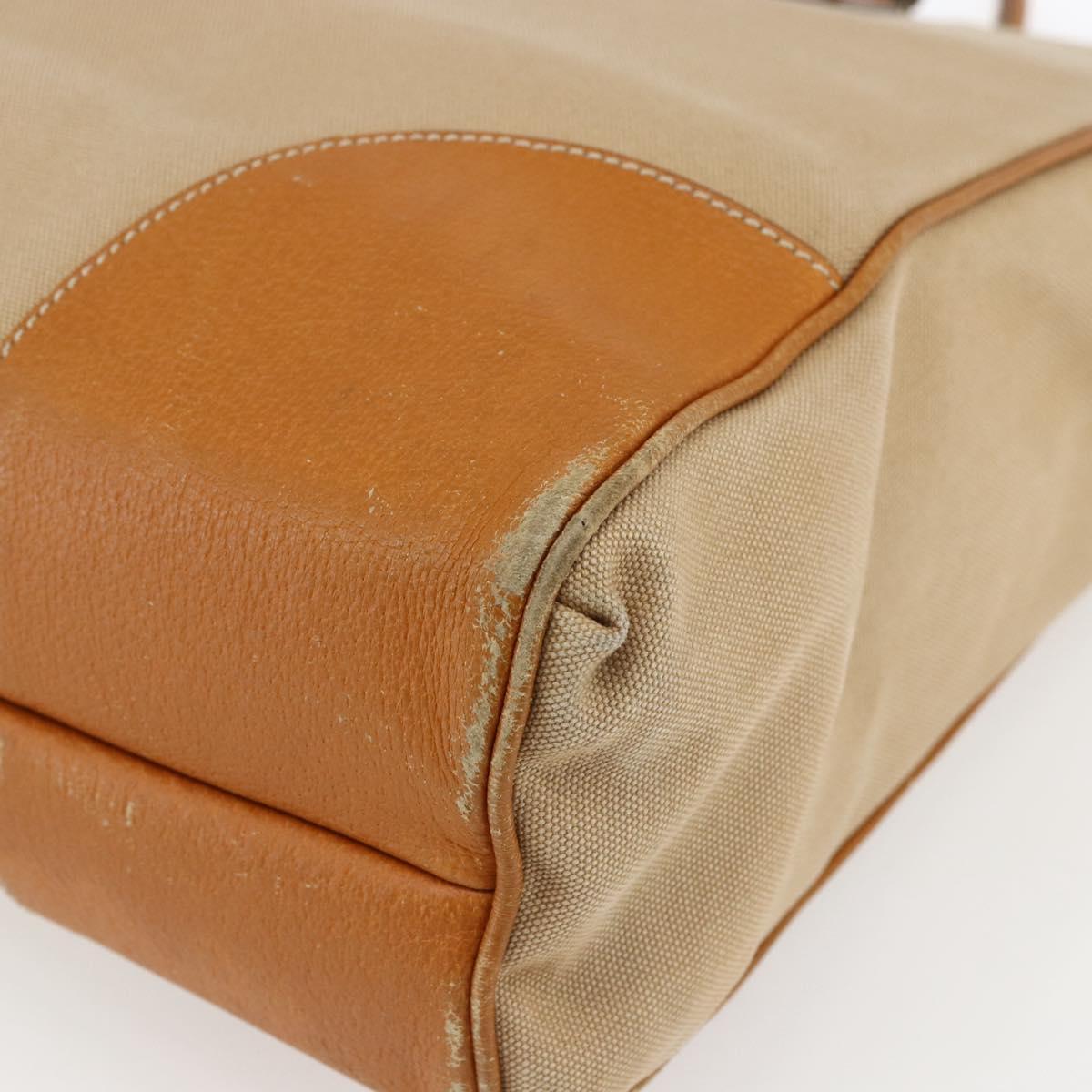 PRADA Hand Bag Canvas Leather Beige Silver Auth fm5148