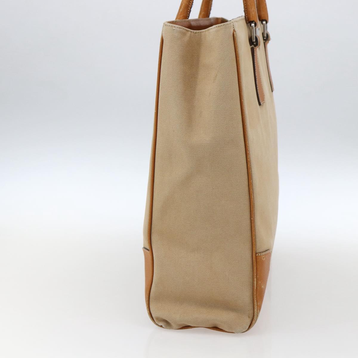 PRADA Hand Bag Canvas Leather Beige Silver Auth fm5148