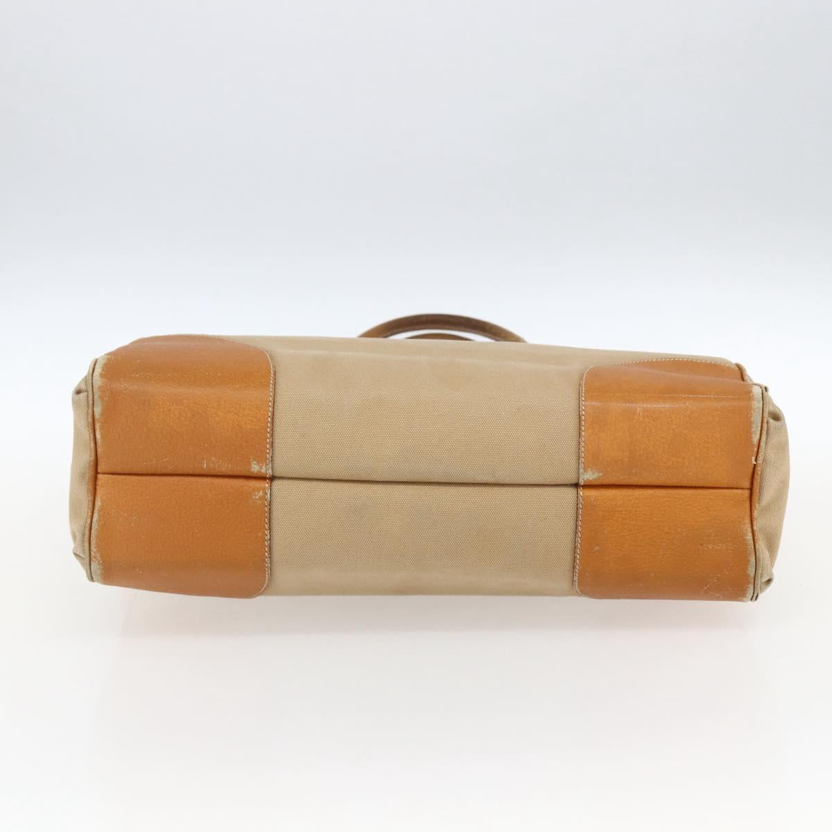 PRADA Hand Bag Canvas Leather Beige Silver Auth fm5148