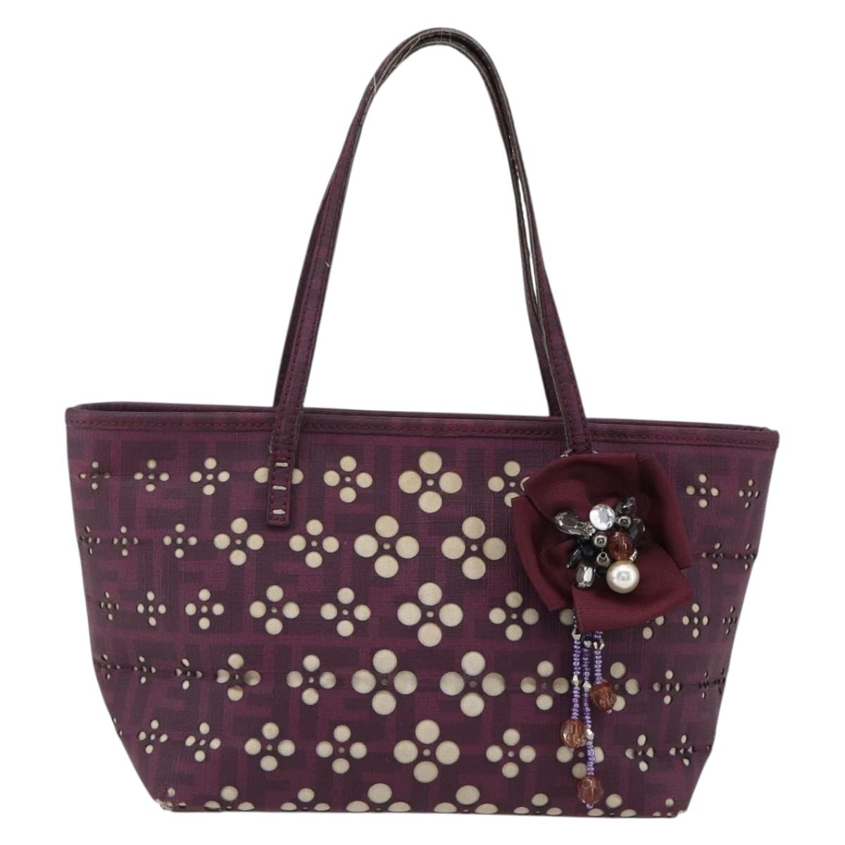 FENDI Zucca Canvas Hand Bag PVC Purple gold Auth fm5149