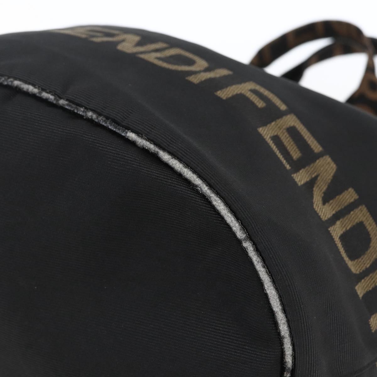 FENDI Hand Bag Nylon Black Gold Auth fm5150