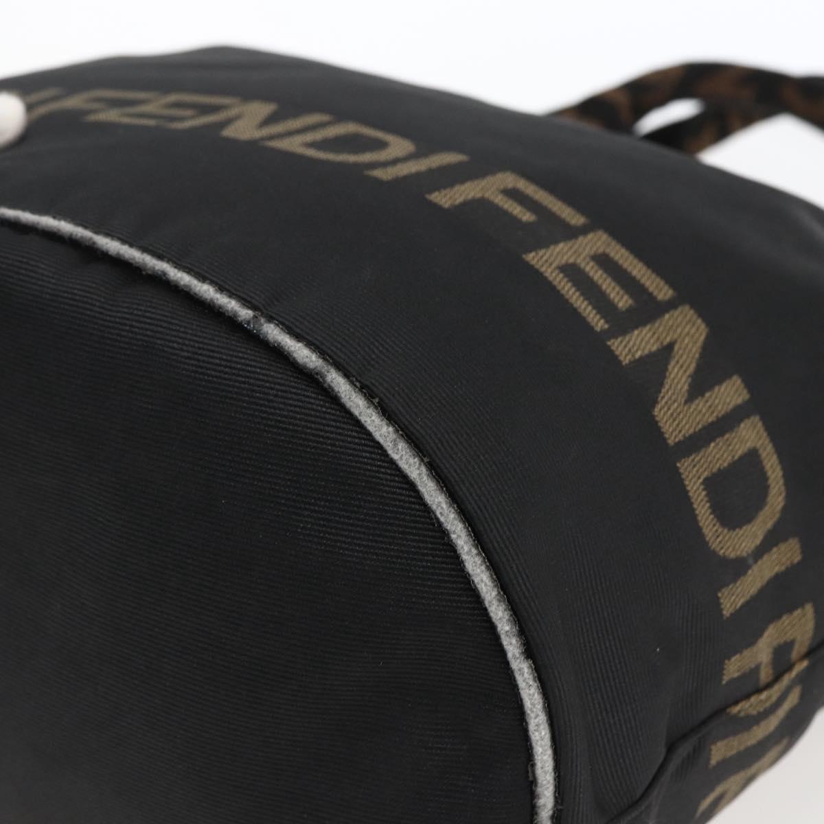 FENDI Hand Bag Nylon Black Gold Auth fm5150
