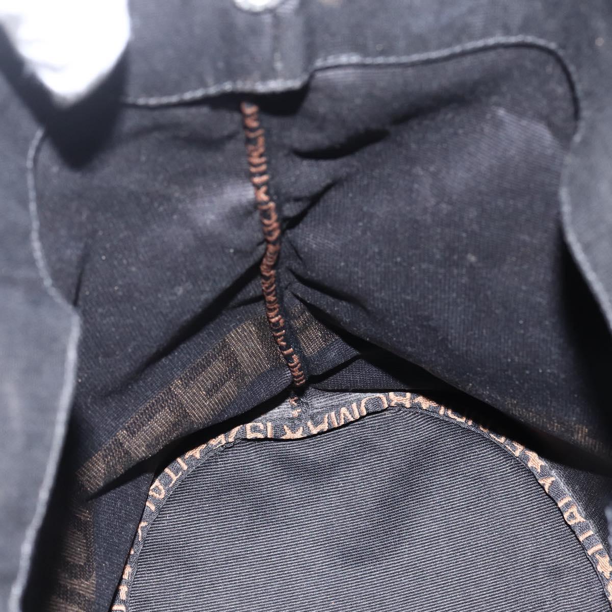 FENDI Hand Bag Nylon Black Gold Auth fm5150
