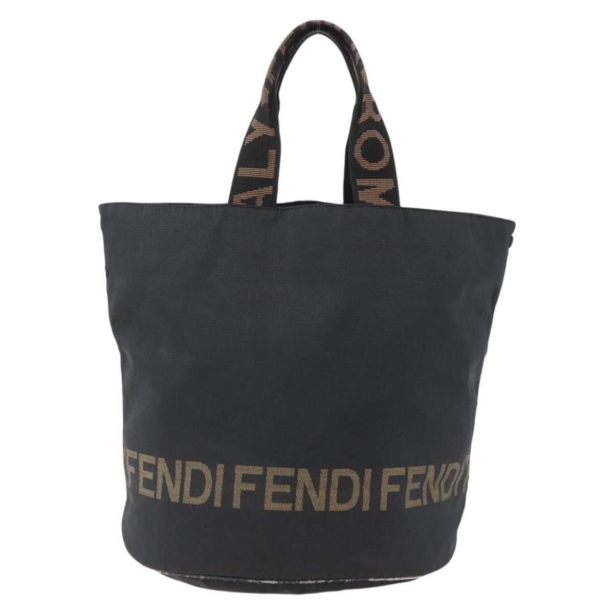 FENDI Hand Bag Nylon Black Gold Auth fm5150