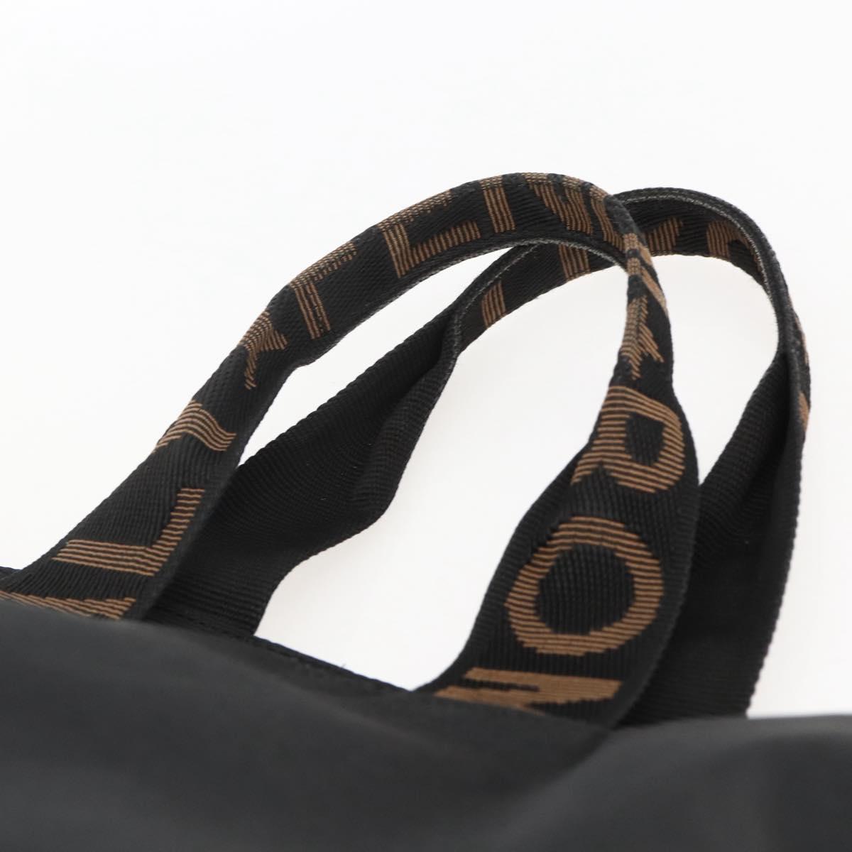 FENDI Hand Bag Nylon Black Gold Auth fm5150