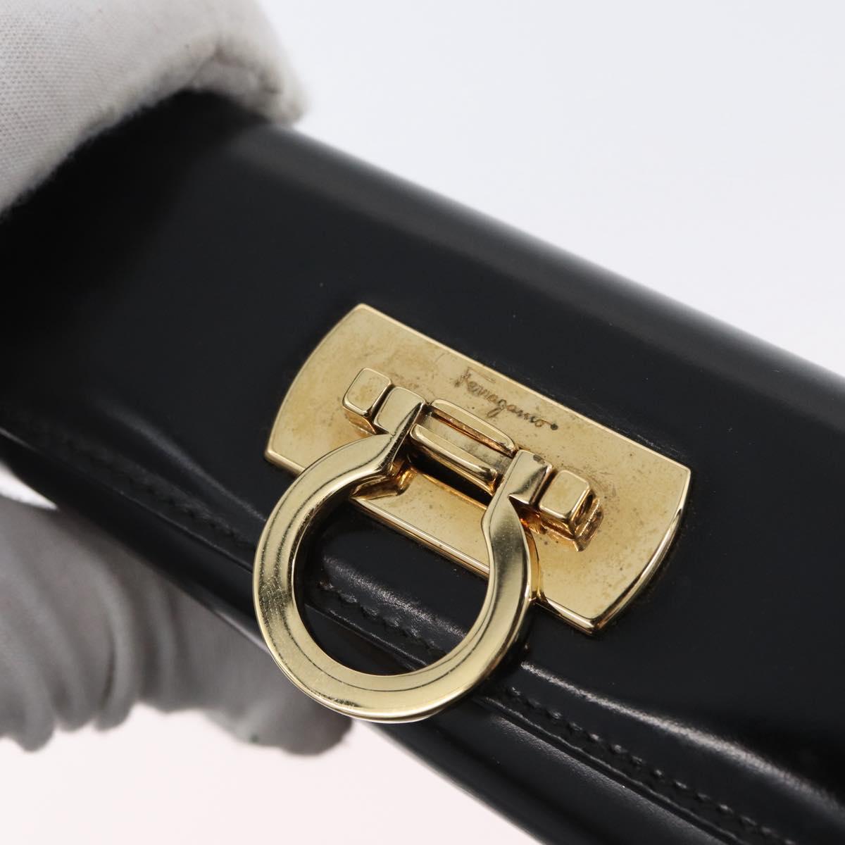 Salvatore Ferragamo Gancini Tote Bag Leather Black Gold Auth fm5152