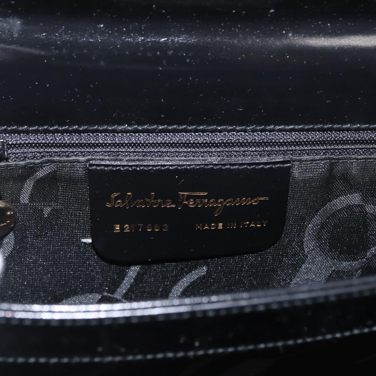 Salvatore Ferragamo Gancini Tote Bag Leather Black Gold Auth fm5152