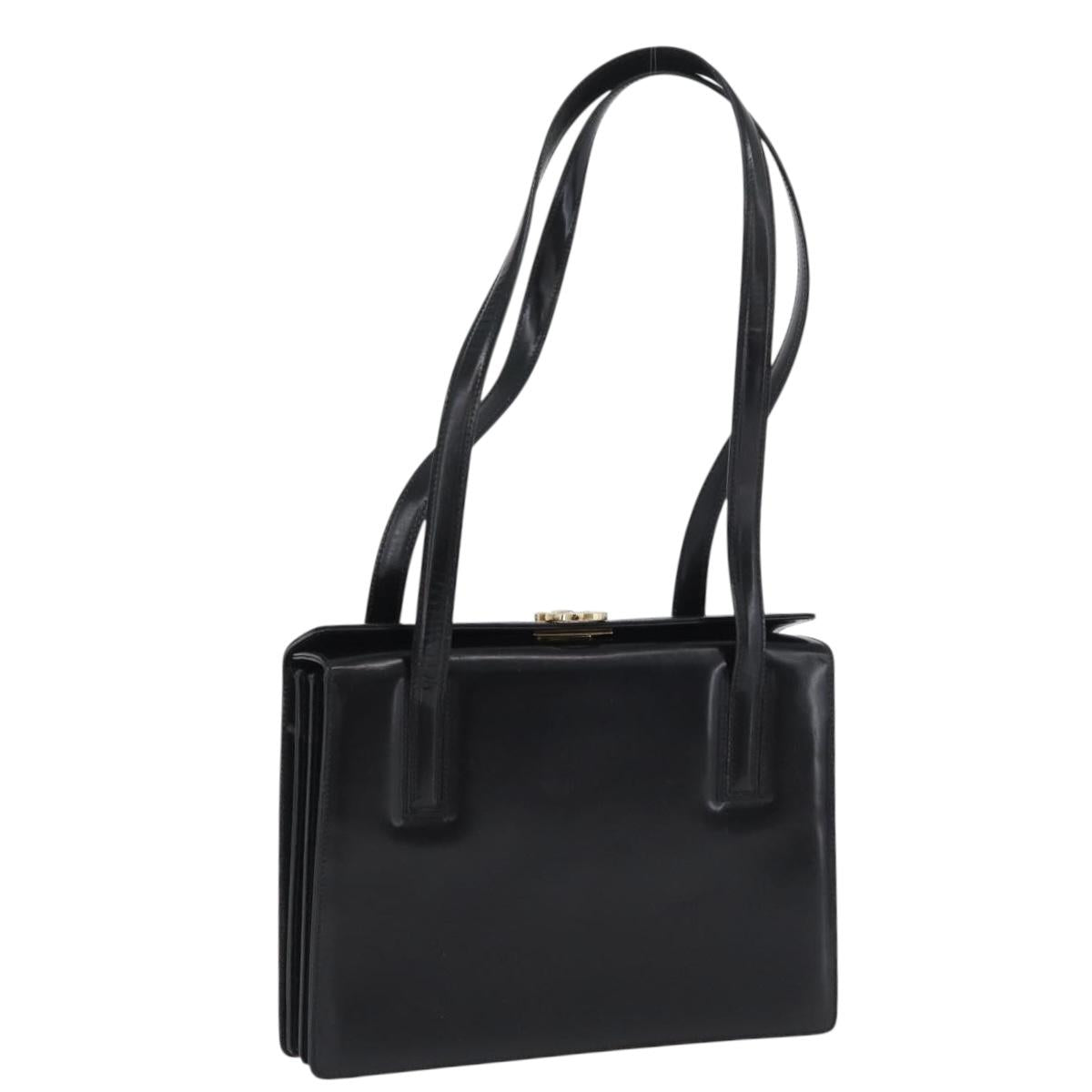 Salvatore Ferragamo Gancini Tote Bag Leather Black Gold Auth fm5152
