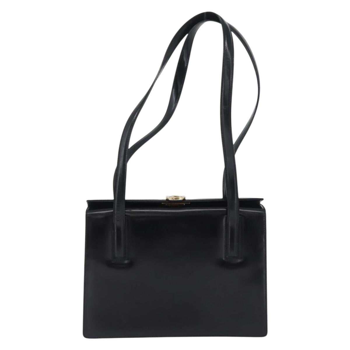 Salvatore Ferragamo Gancini Tote Bag Leather Black Gold Auth fm5152