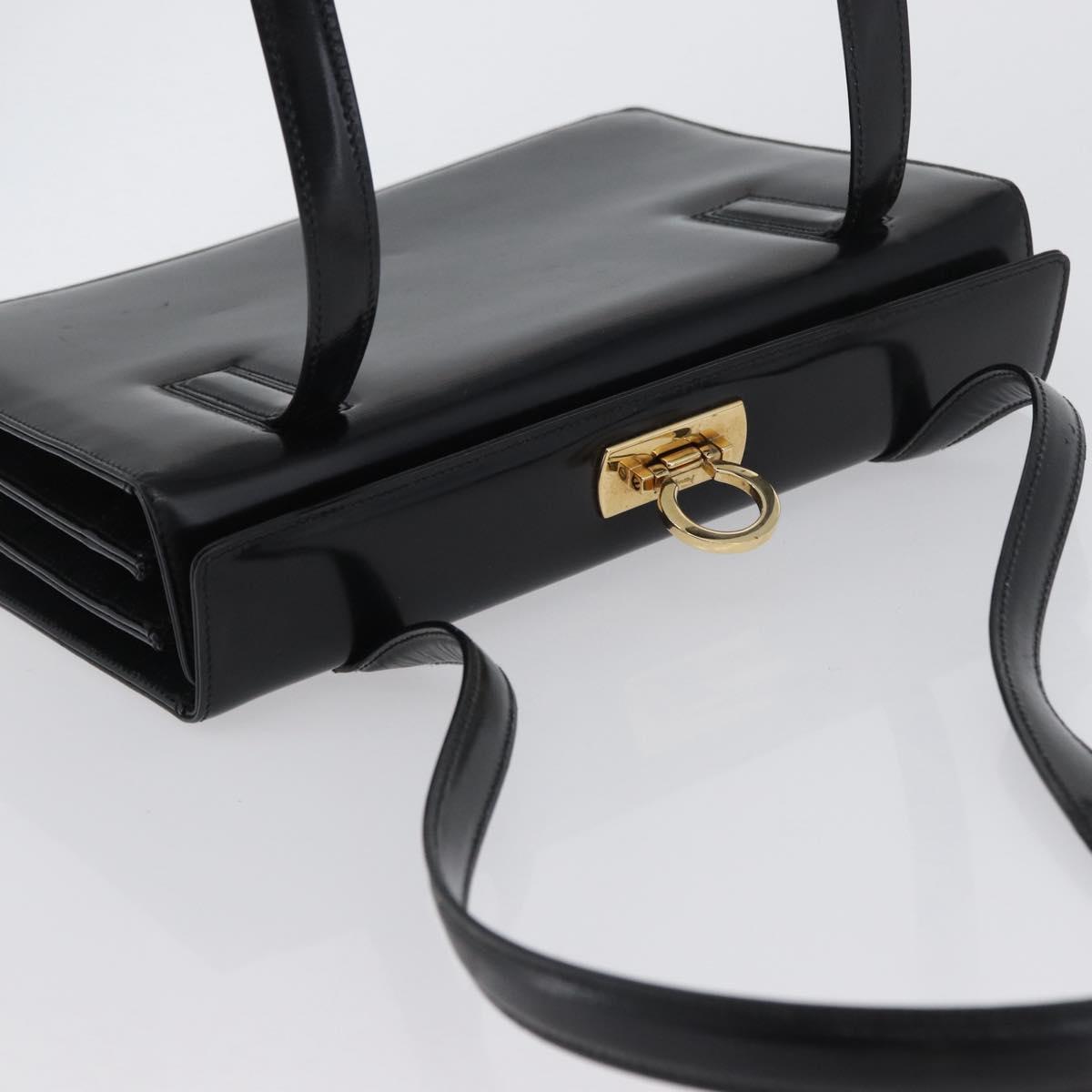 Salvatore Ferragamo Gancini Tote Bag Leather Black Gold Auth fm5152