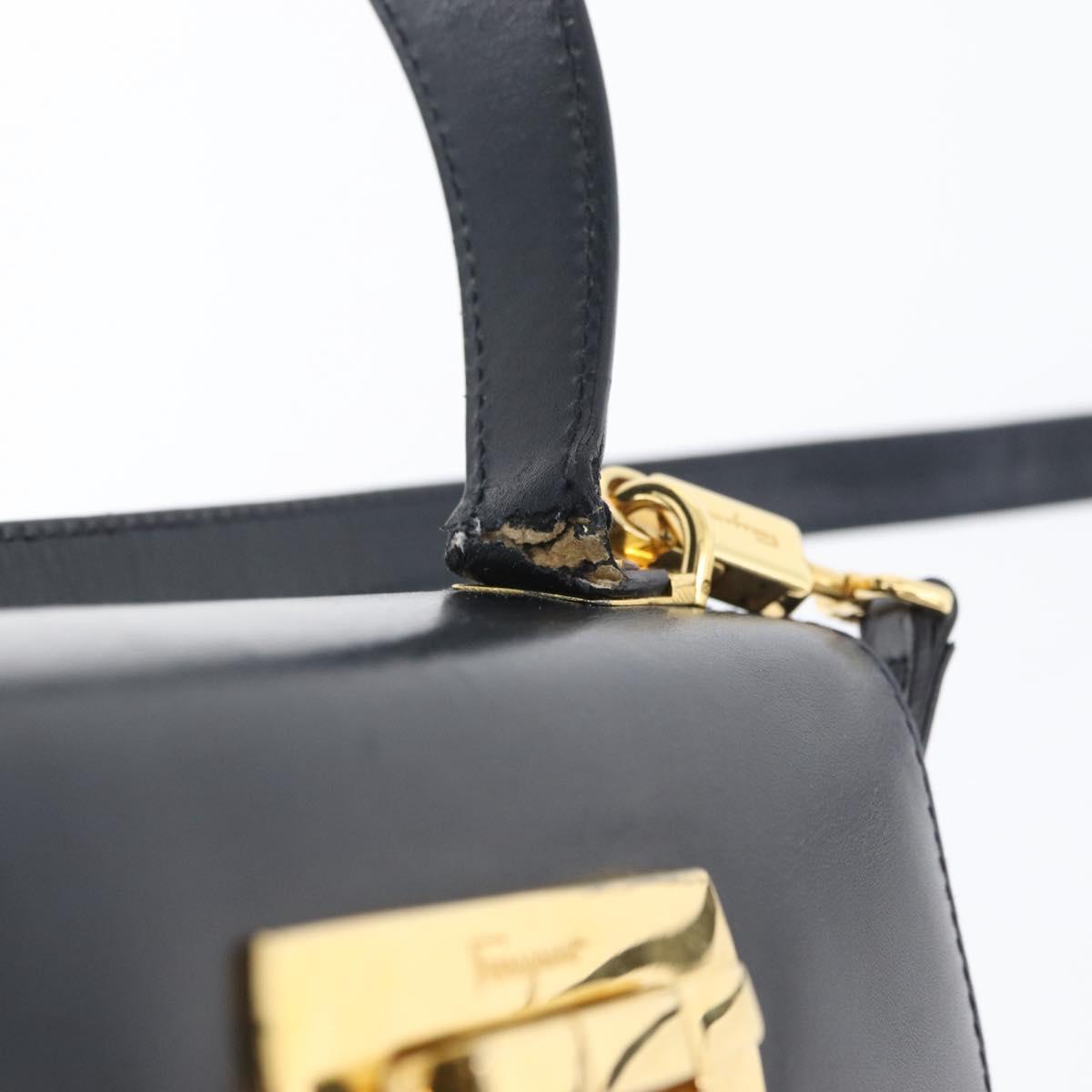 Salvatore Ferragamo Gancini Hand Bag Leather 2way Navy Gold Auth fm5153