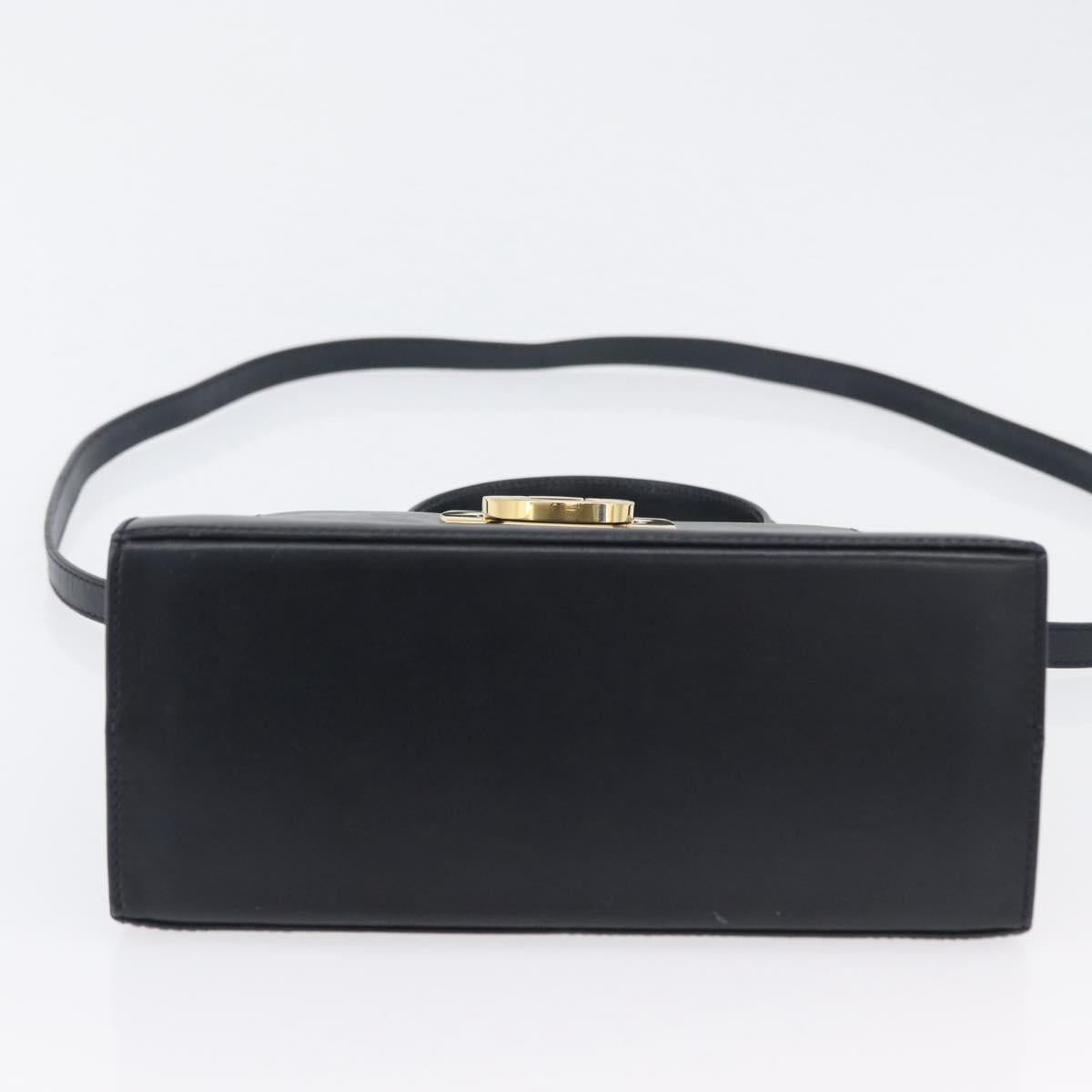 Salvatore Ferragamo Gancini Hand Bag Leather 2way Navy Gold Auth fm5153