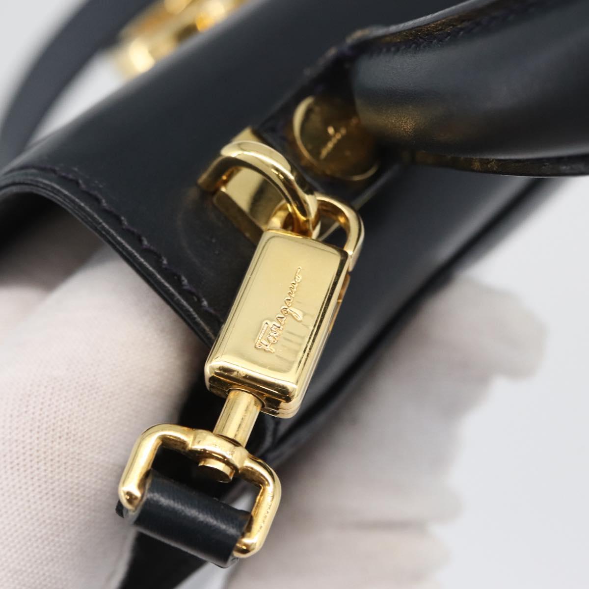 Salvatore Ferragamo Gancini Hand Bag Leather 2way Navy Gold Auth fm5153