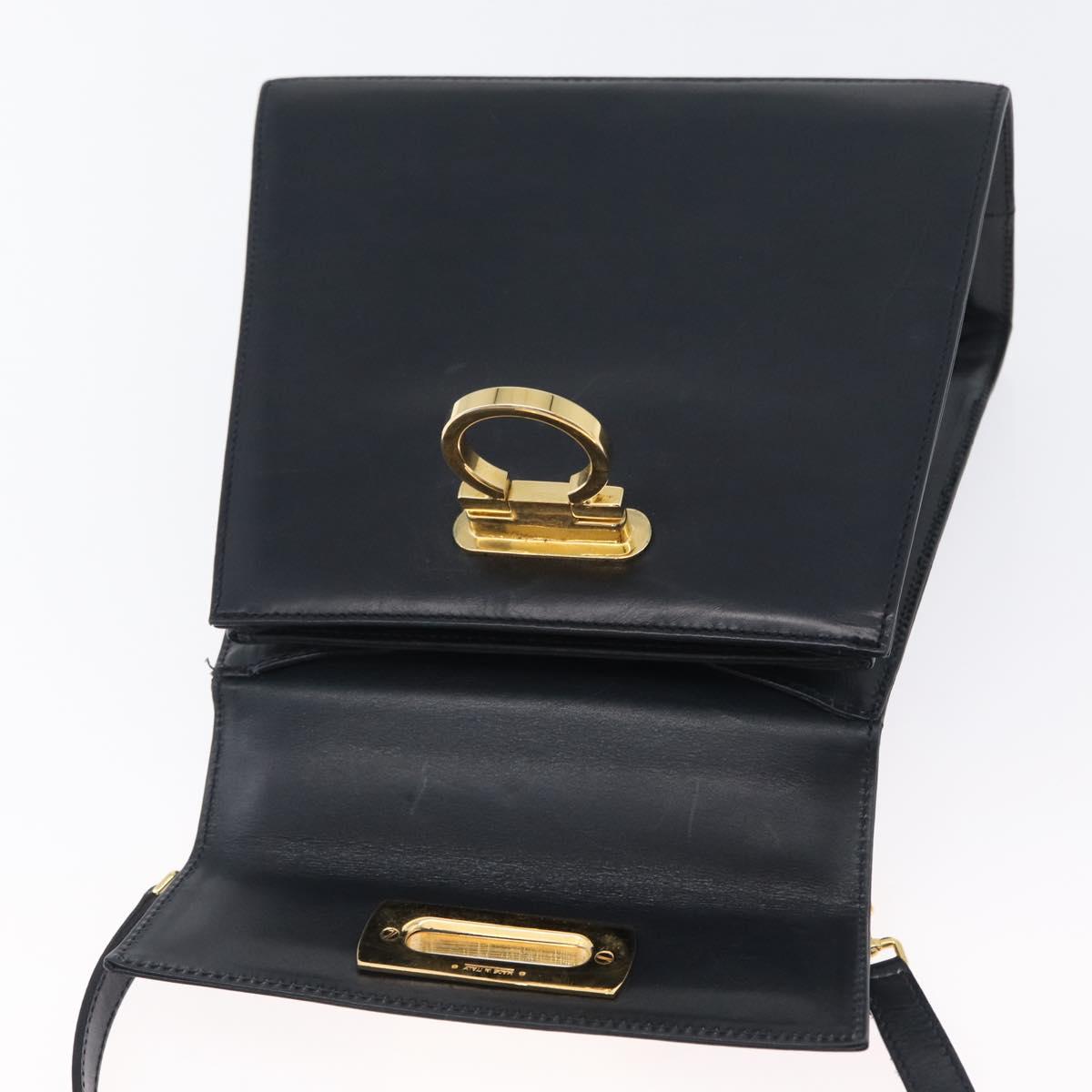 Salvatore Ferragamo Gancini Hand Bag Leather 2way Navy Gold Auth fm5153
