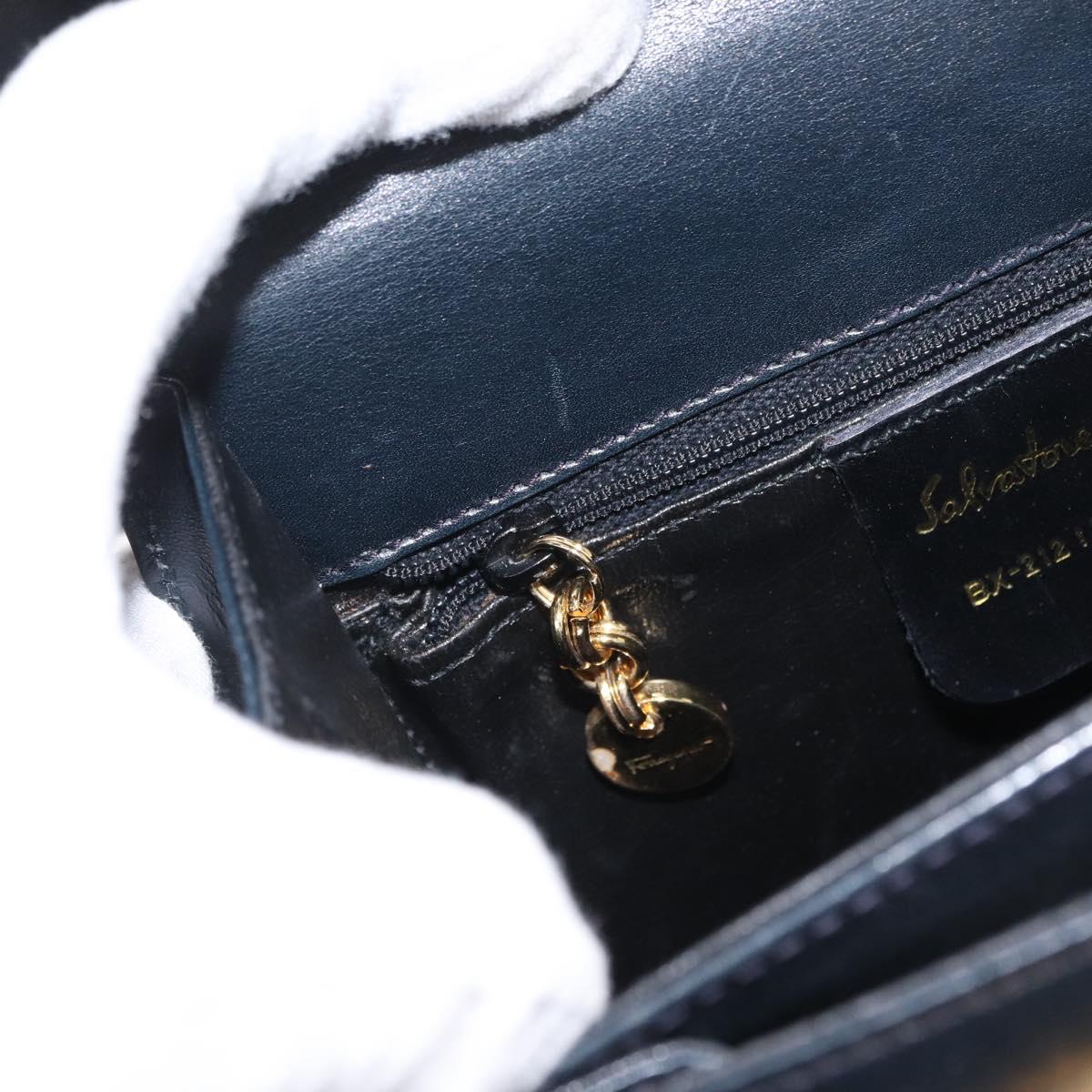 Salvatore Ferragamo Gancini Hand Bag Leather 2way Navy Gold Auth fm5153