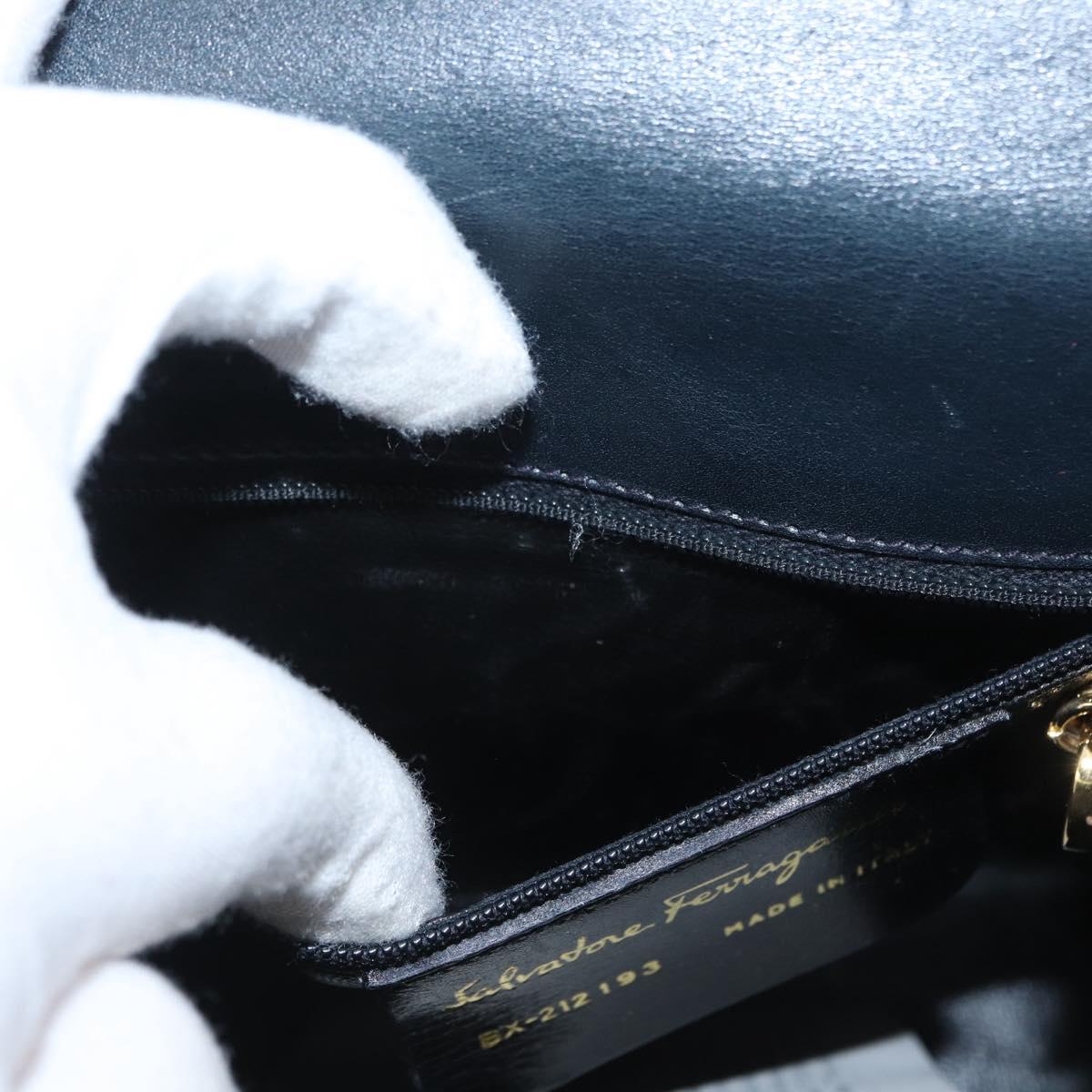 Salvatore Ferragamo Gancini Hand Bag Leather 2way Navy Gold Auth fm5153