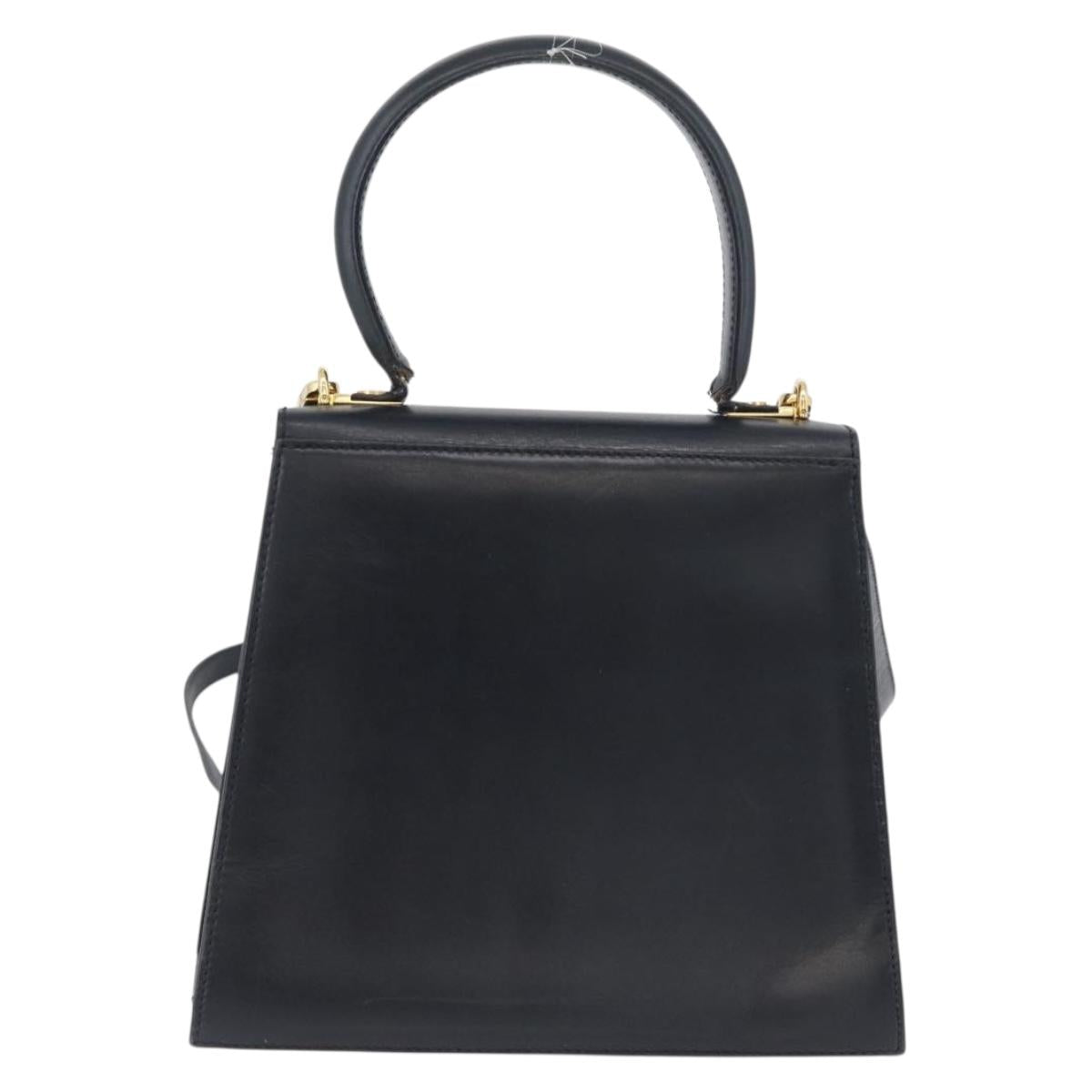 Salvatore Ferragamo Gancini Hand Bag Leather 2way Navy Gold Auth fm5153