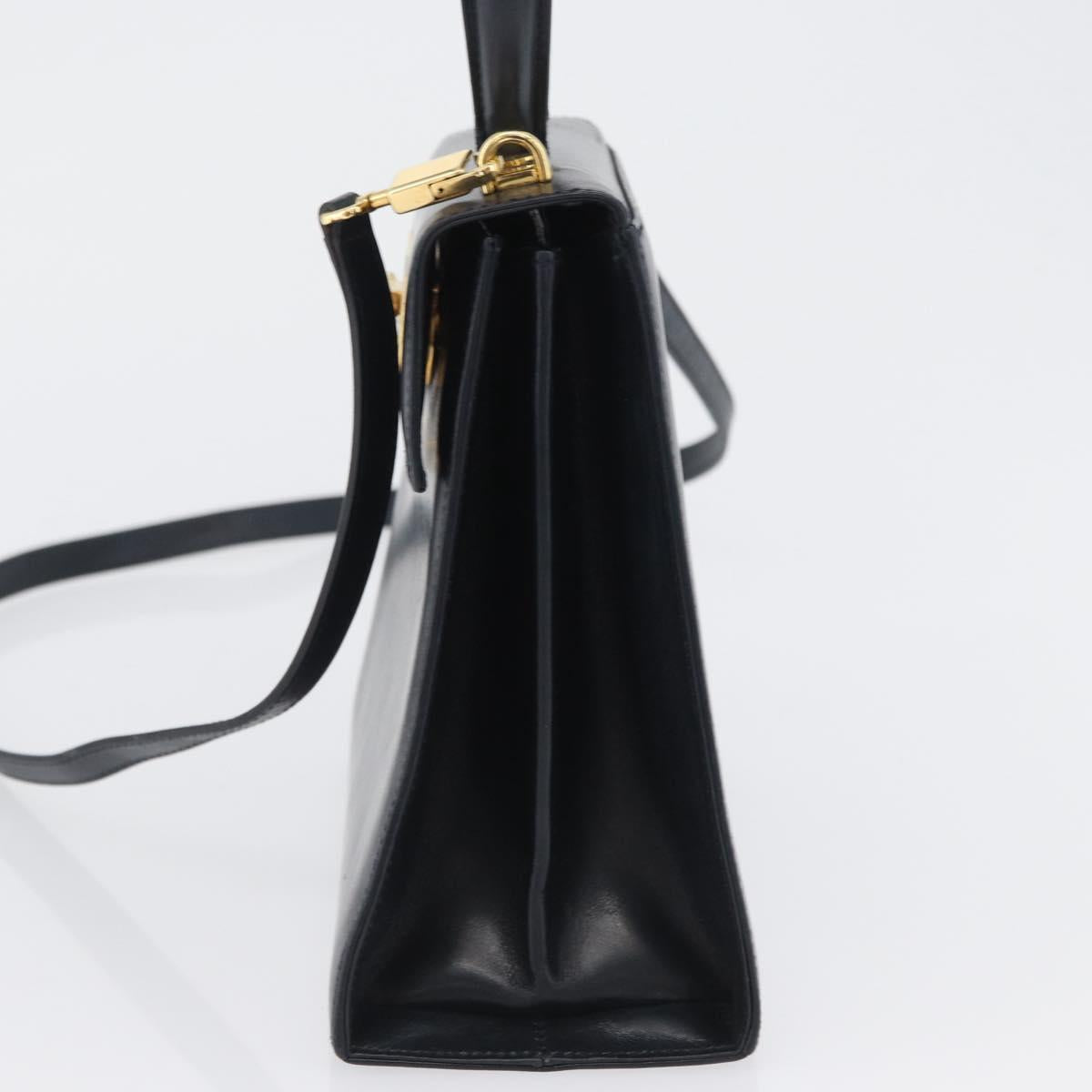 Salvatore Ferragamo Gancini Hand Bag Leather 2way Navy Gold Auth fm5153