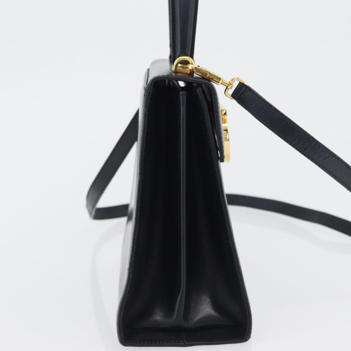 Salvatore Ferragamo Gancini Hand Bag Leather 2way Navy Gold Auth fm5153