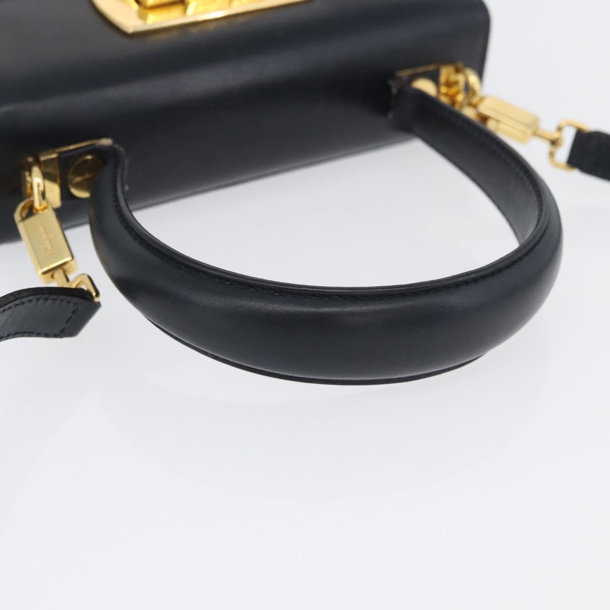 Salvatore Ferragamo Gancini Hand Bag Leather 2way Navy Gold Auth fm5153