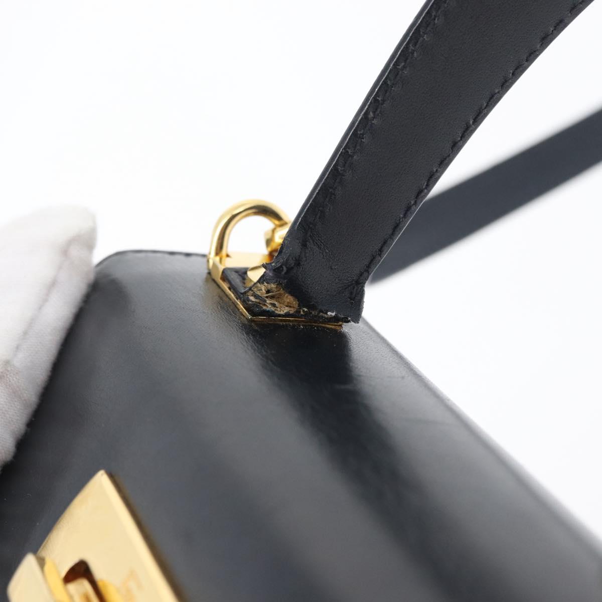 Salvatore Ferragamo Gancini Hand Bag Leather 2way Navy Gold Auth fm5153