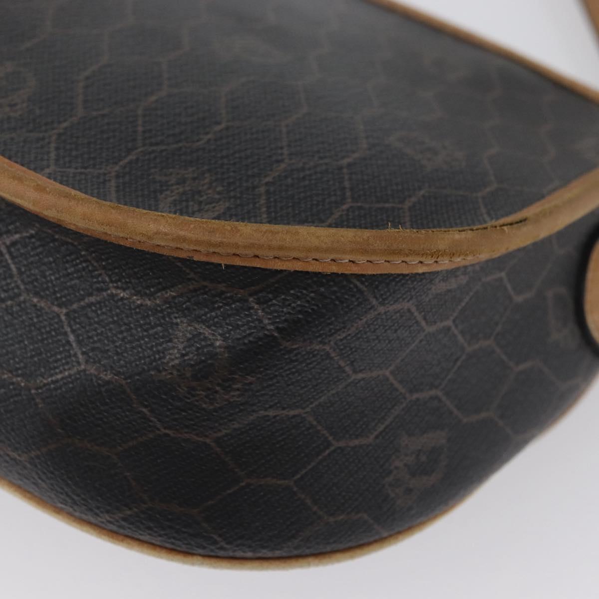 Christian Dior Honeycomb Canvas Shoulder Bag PVC Black Gold Auth fm5155