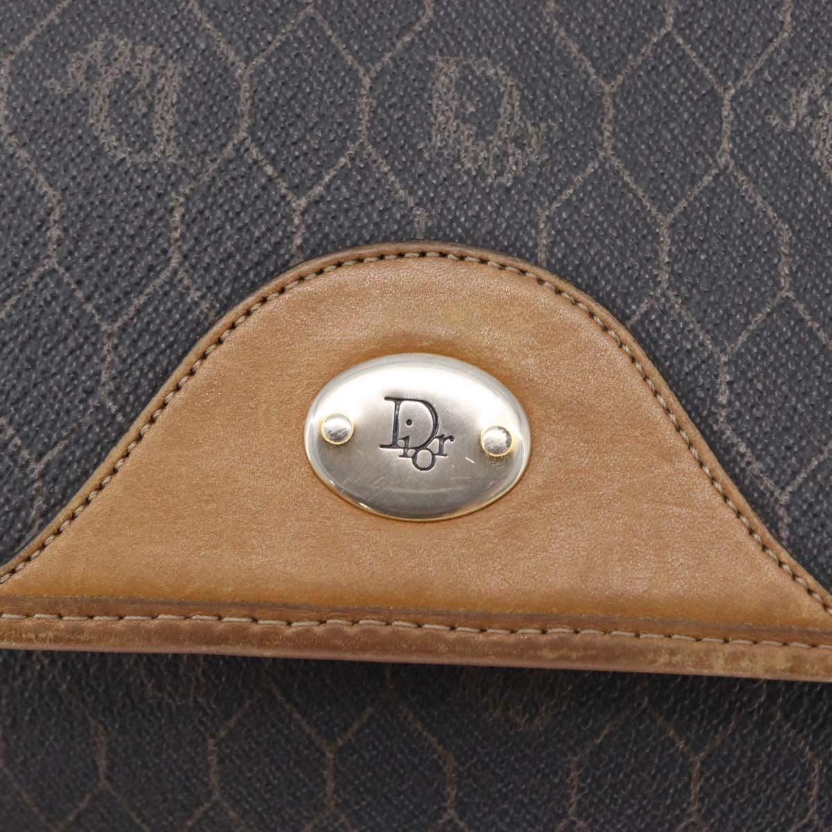 Christian Dior Honeycomb Canvas Shoulder Bag PVC Black Gold Auth fm5155