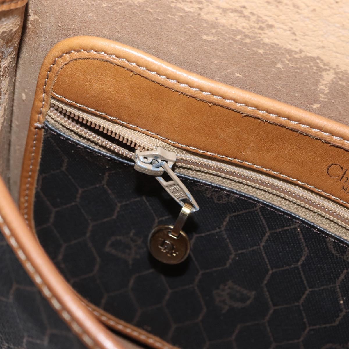 Christian Dior Honeycomb Canvas Shoulder Bag PVC Black Gold Auth fm5155