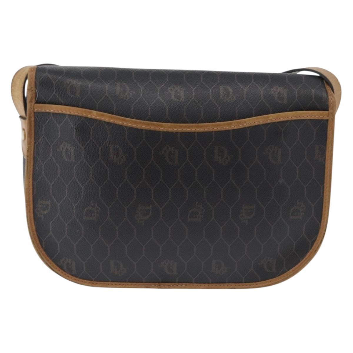 Christian Dior Honeycomb Canvas Shoulder Bag PVC Black Gold Auth fm5155