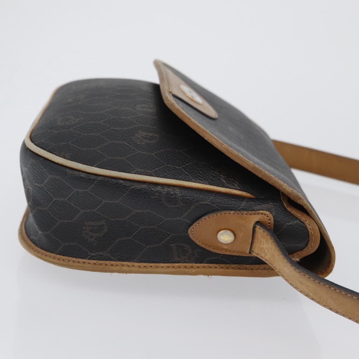 Christian Dior Honeycomb Canvas Shoulder Bag PVC Black Gold Auth fm5155