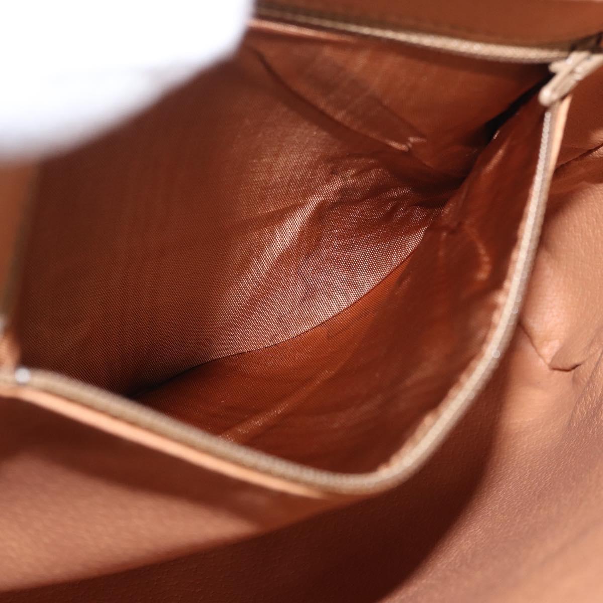 CELINE Macadam Canvas Pouch PVC Leather Brown Gold Auth fm5156