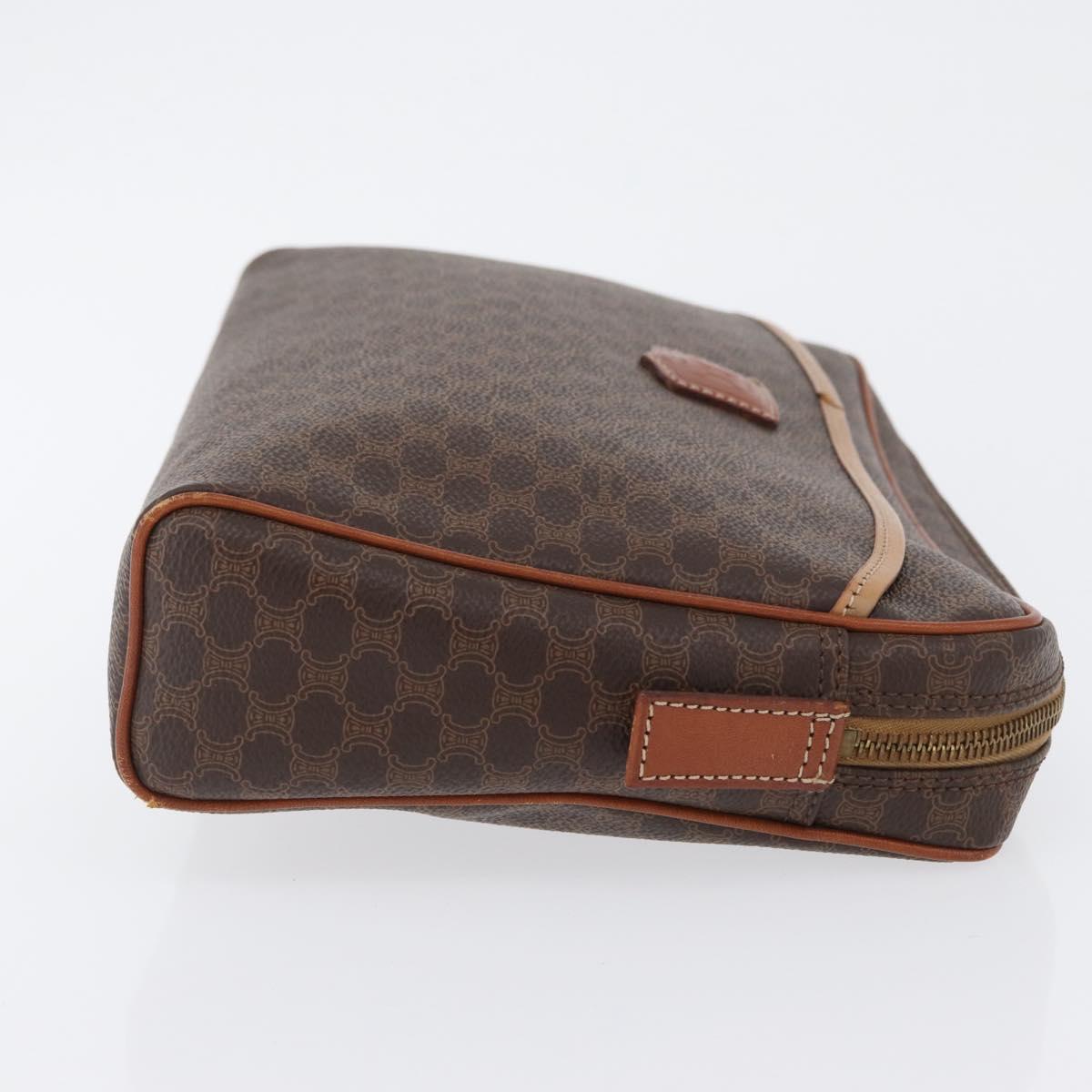 CELINE Macadam Canvas Pouch PVC Leather Brown Gold Auth fm5156
