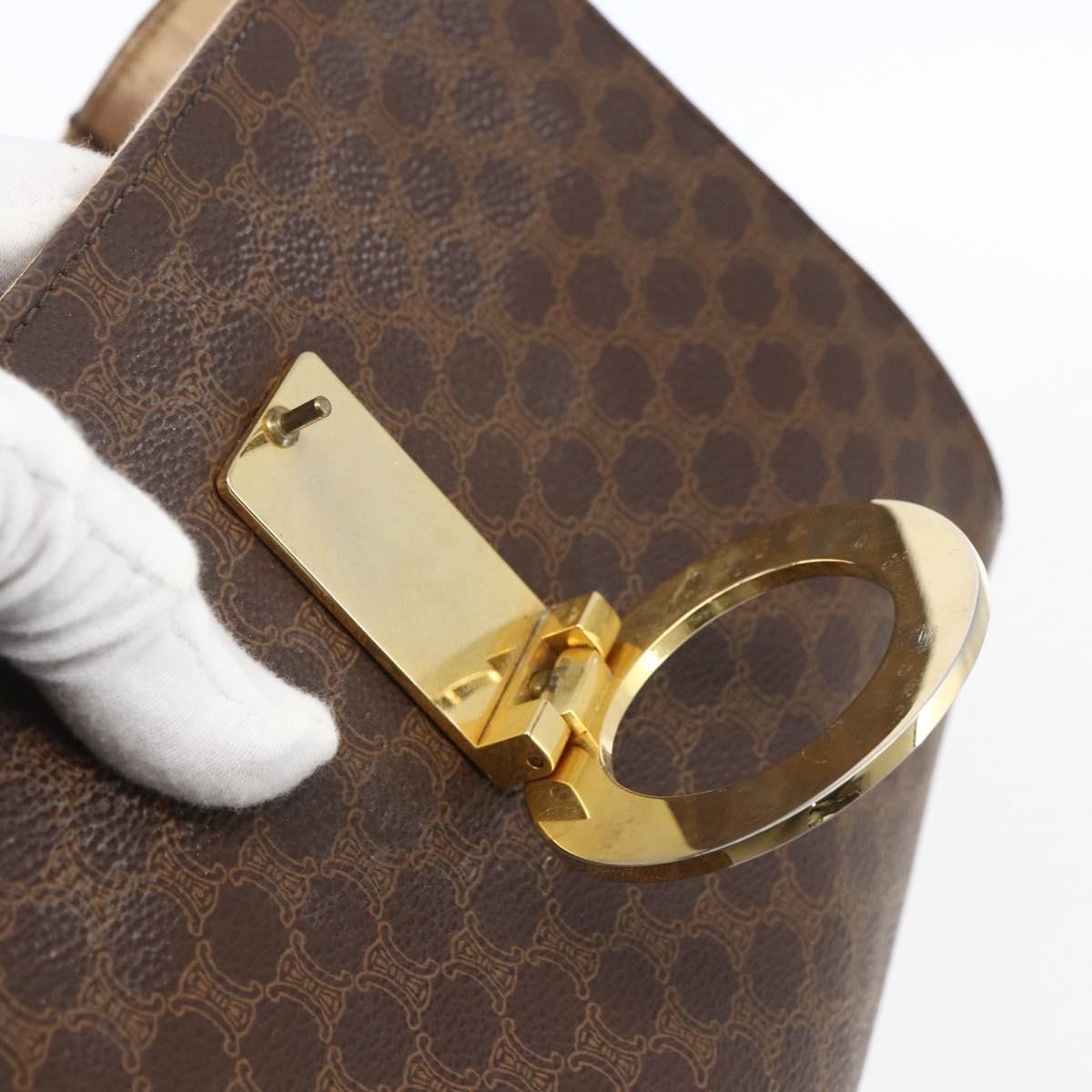 CELINE Macadam Canvas Circle Shoulder Bag PVC Leather Brown Gold Auth fm5157
