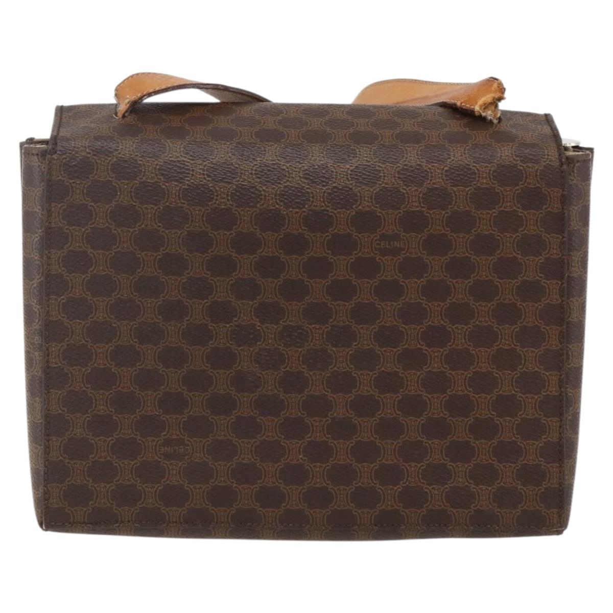 CELINE Macadam Canvas Circle Shoulder Bag PVC Leather Brown Gold Auth fm5157