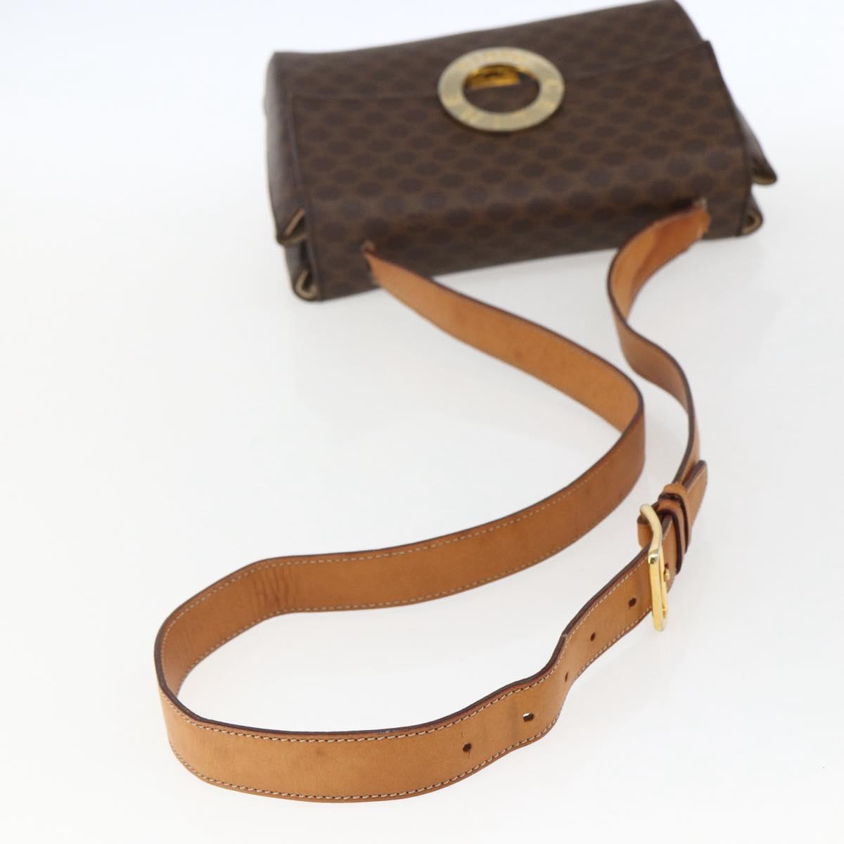 CELINE Macadam Canvas Circle Shoulder Bag PVC Leather Brown Gold Auth fm5157