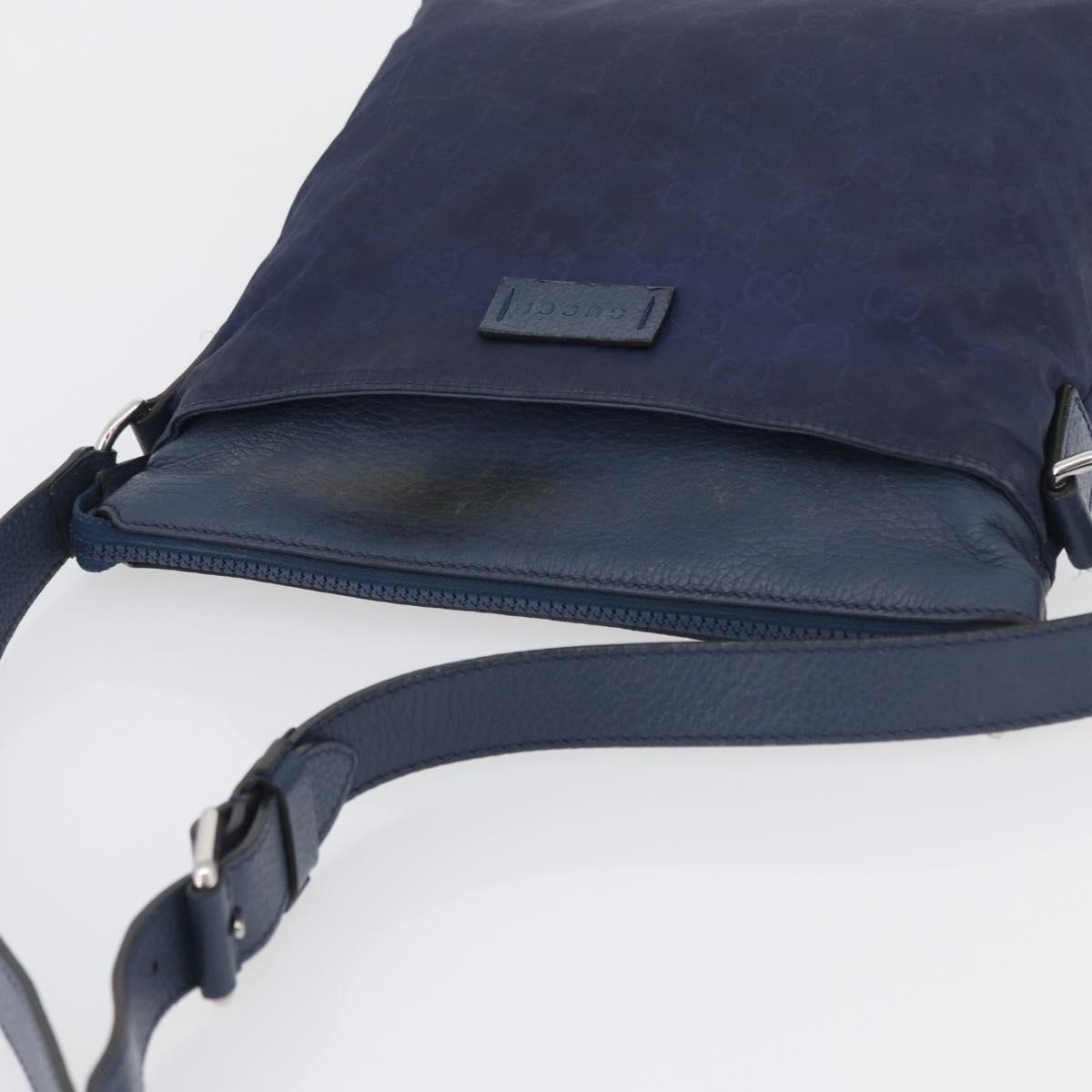 GUCCI GG Canvas Shoulder Bag Nylon Leather Blue Silver 510342 Auth fm5162