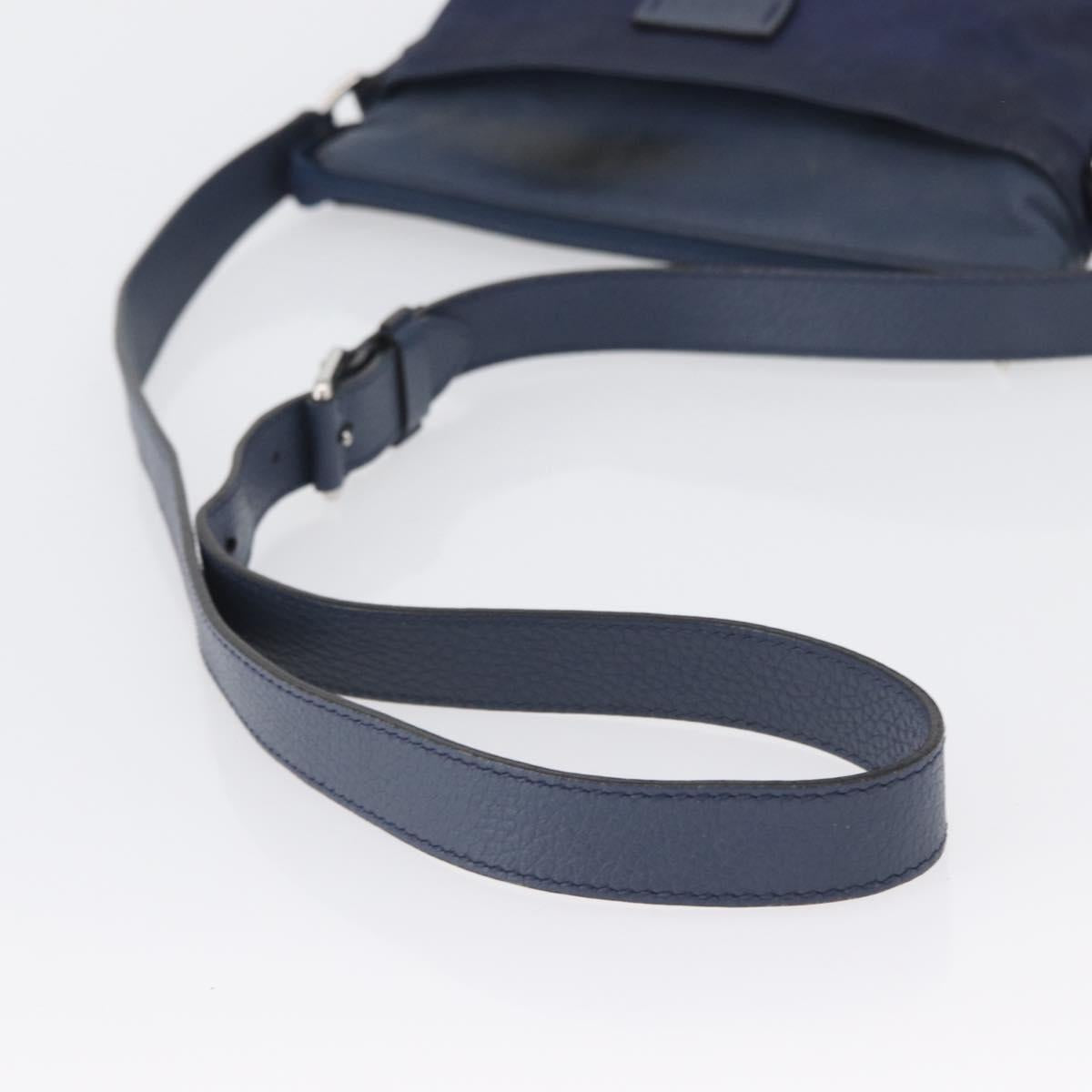 GUCCI GG Canvas Shoulder Bag Nylon Leather Blue Silver 510342 Auth fm5162