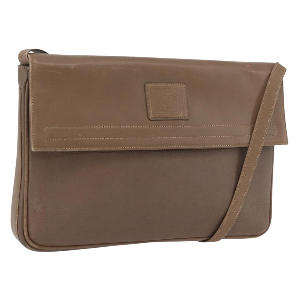GUCCI Shoulder Bag Leather Beige Gold Auth fm5163