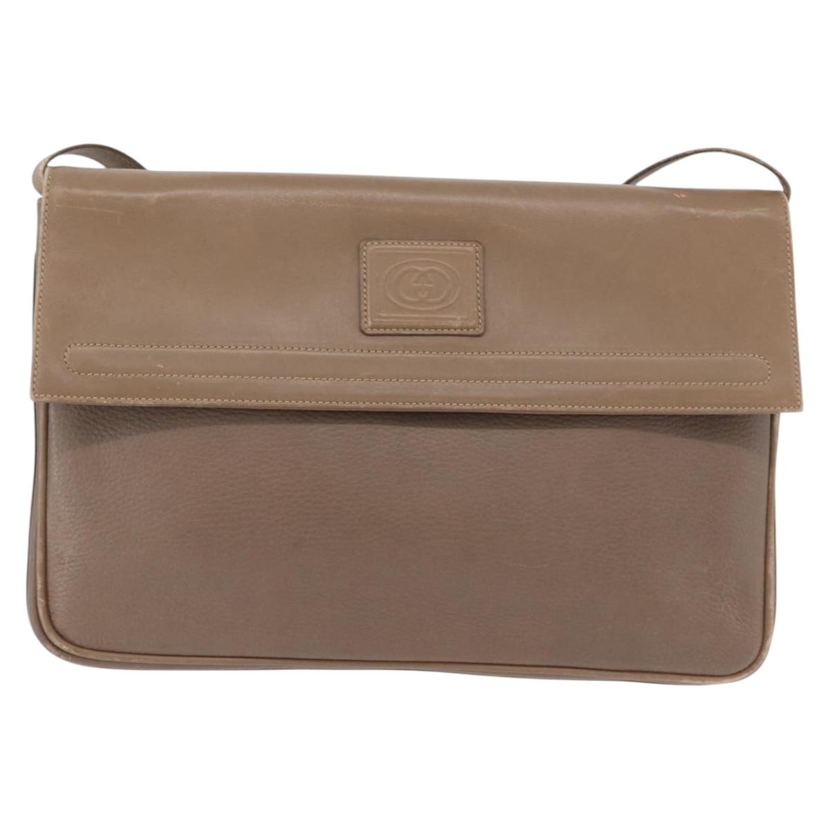 GUCCI Shoulder Bag Leather Beige Gold Auth fm5163
