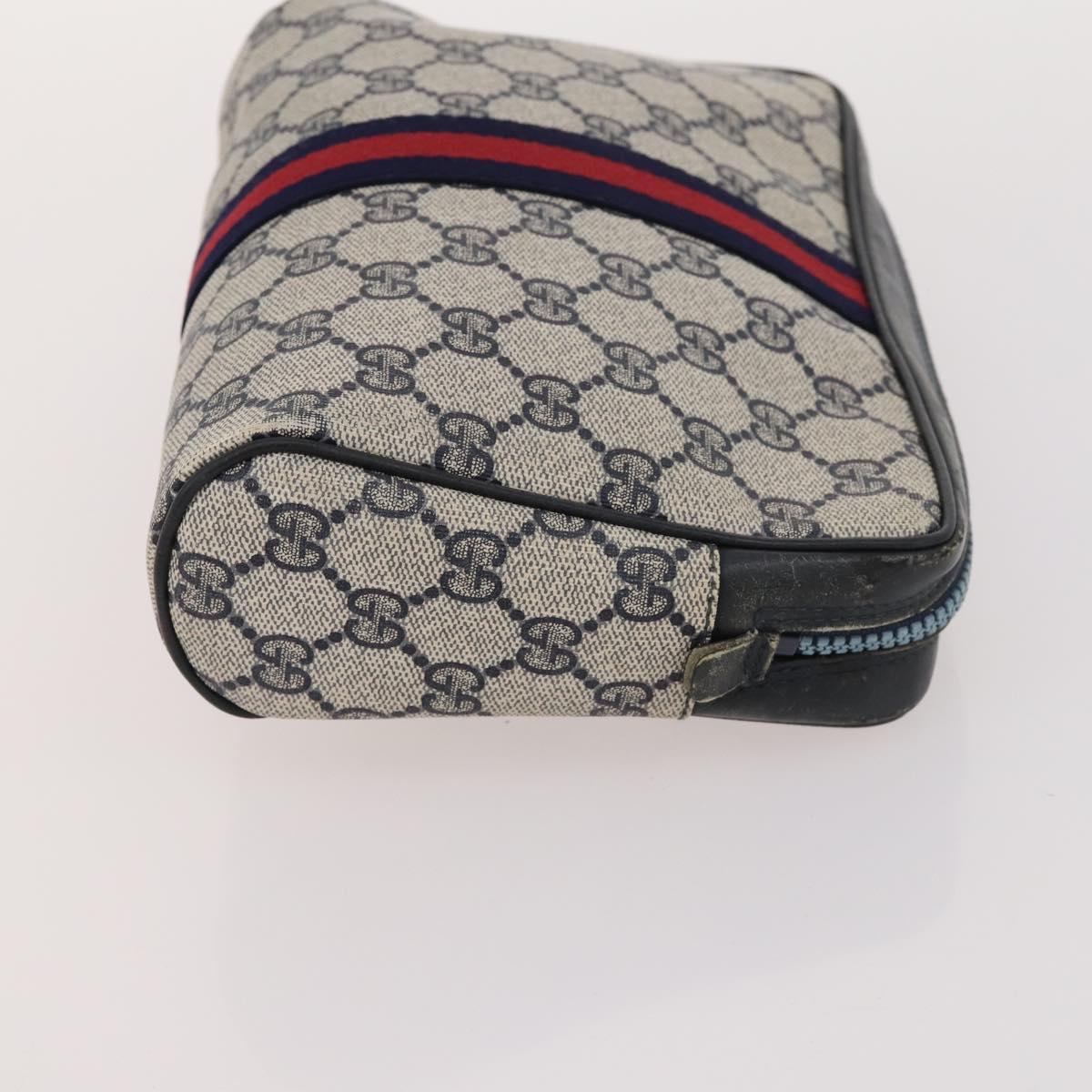 GUCCI GG Supreme GG Canvas Hand Bag PVC Canvas 2 Set Navy Beige Auth fm5165