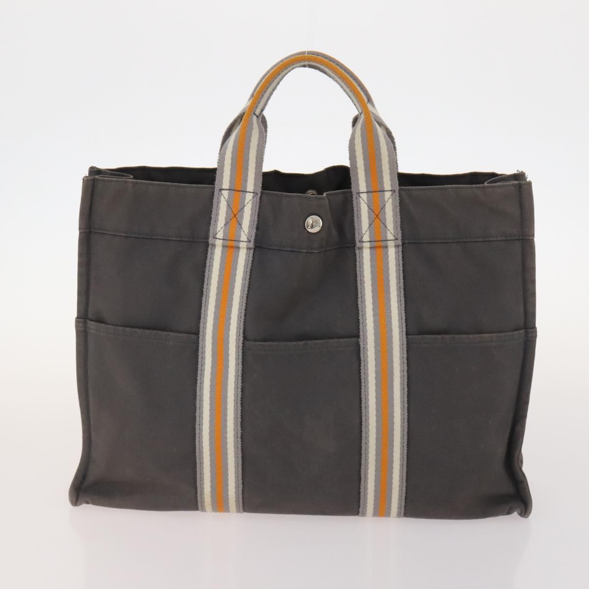 HERMES Fourre Tout Hand Bag Canvas 3 Set Orange Gray black Auth fm5167
