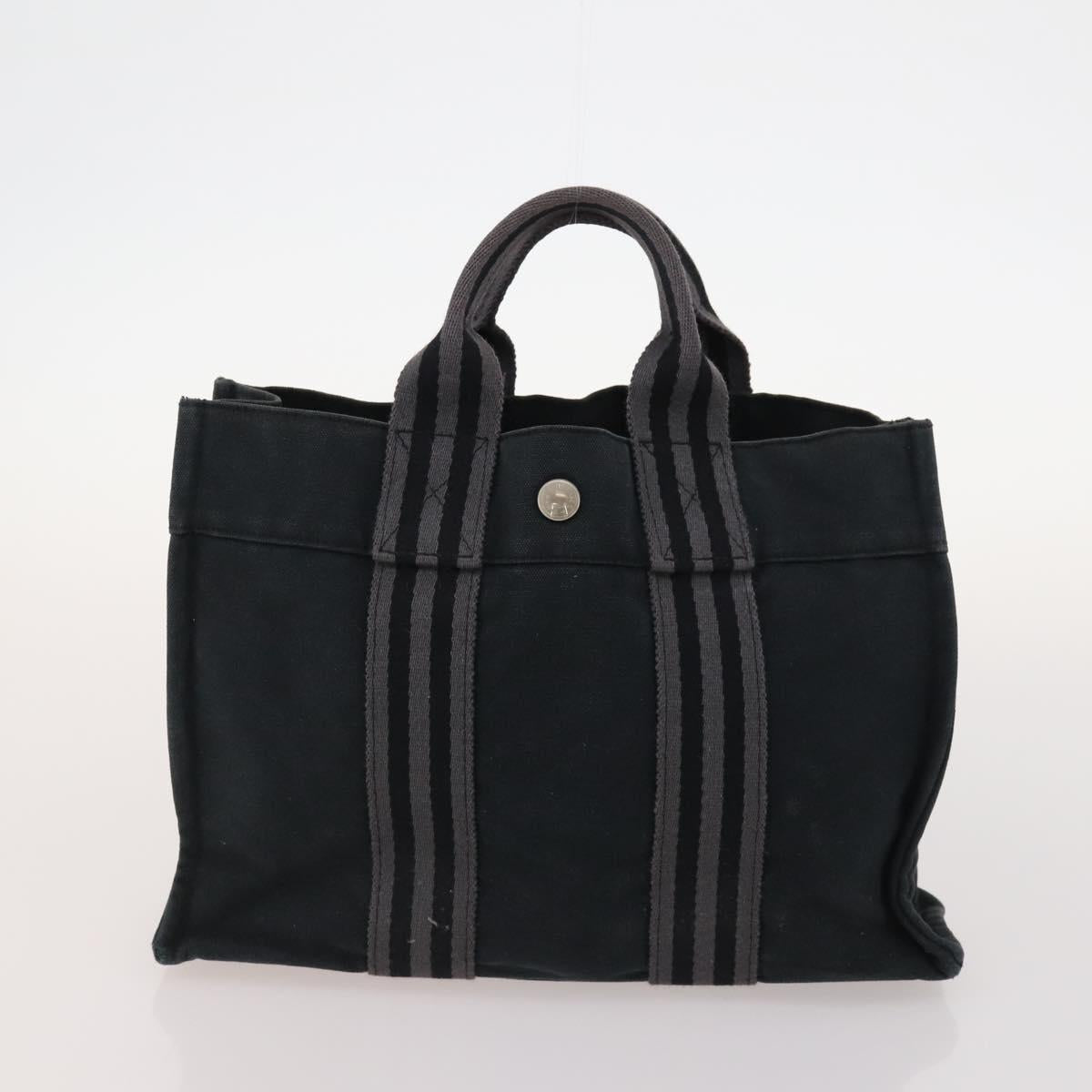 HERMES Fourre Tout Hand Bag Canvas 3 Set Orange Gray black Auth fm5167