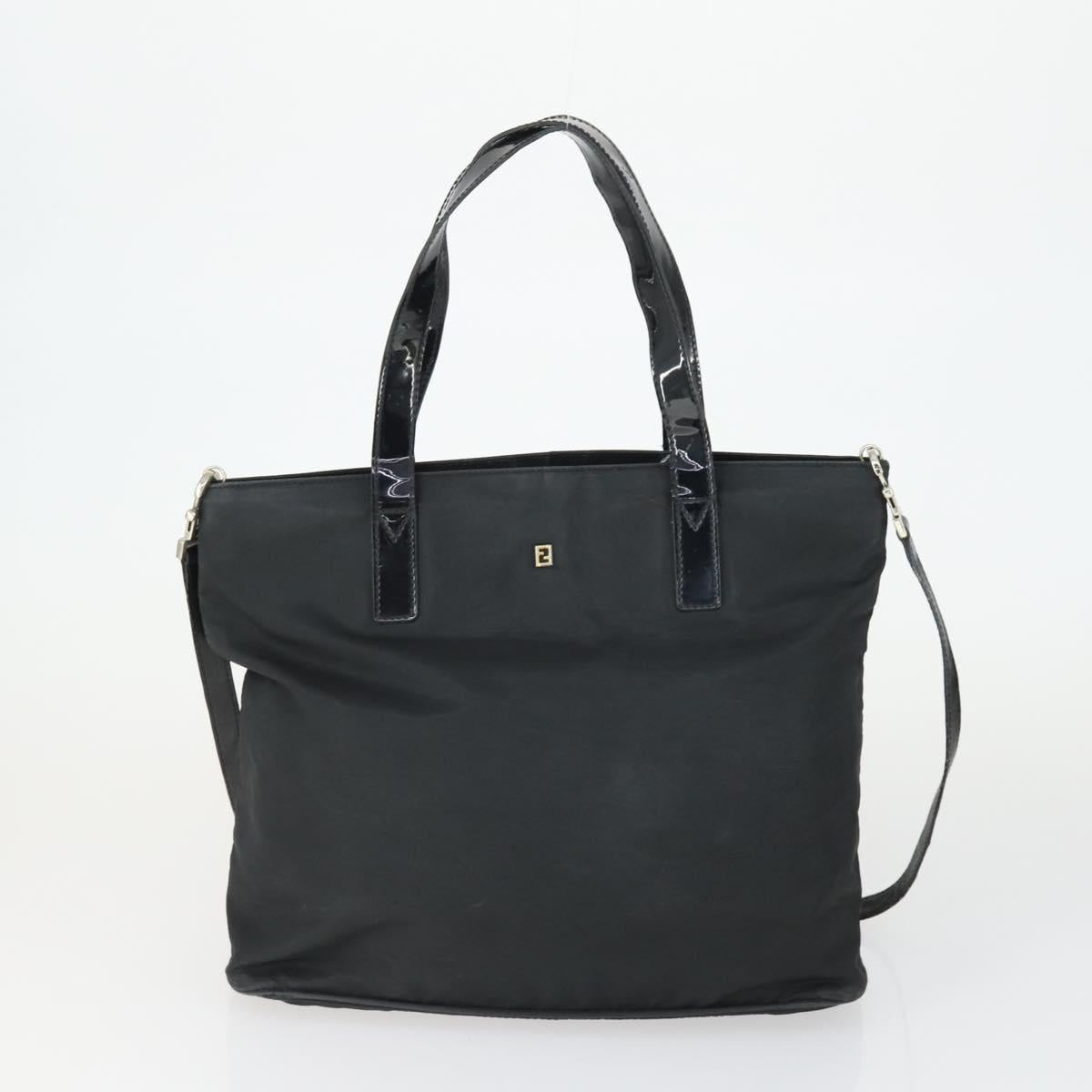 FENDI Zucchino Zucca Bag Nylon Leather PVC Canvas 2 Set Black Brown Auth fm5169